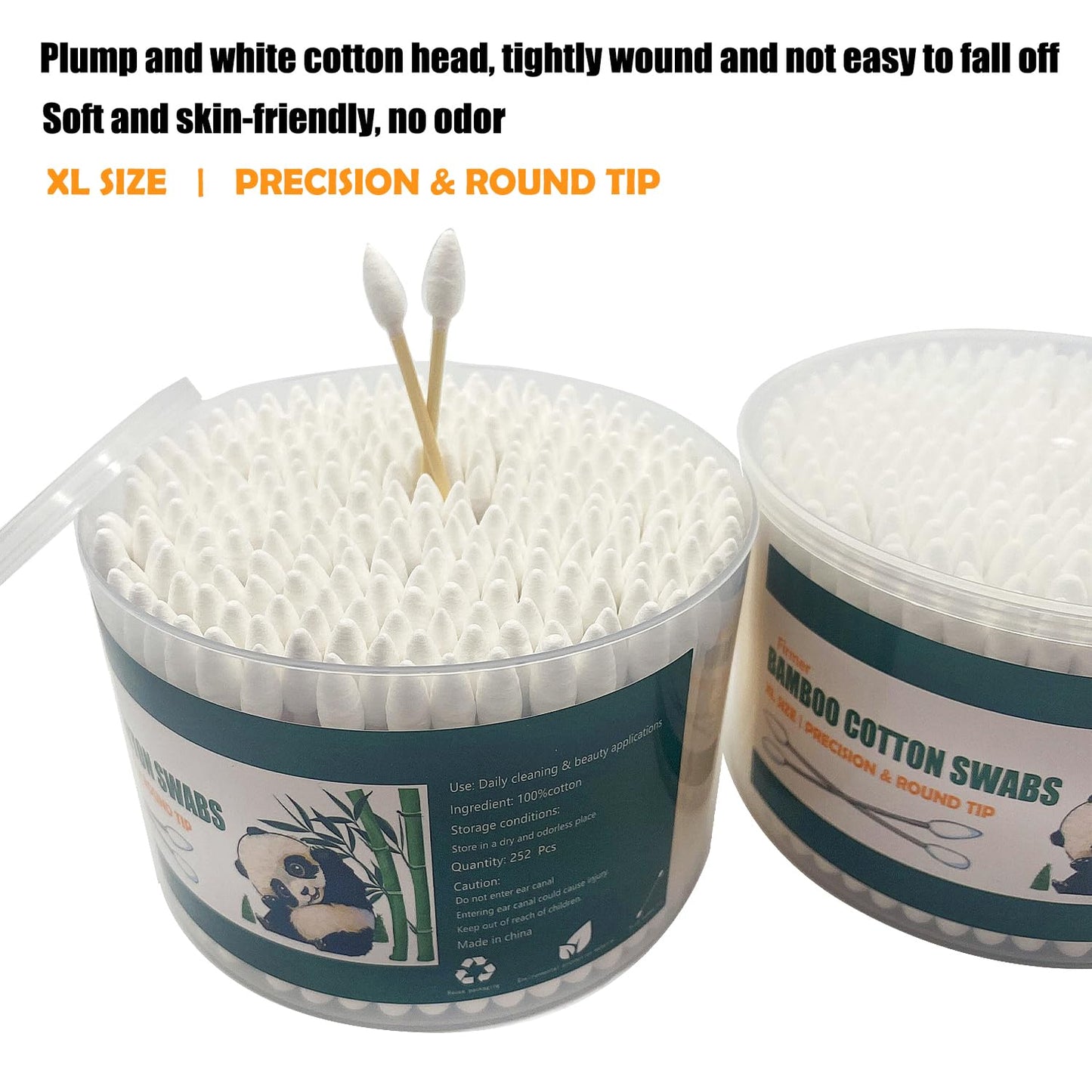 Thick Cotton Swabs,XL Size Natural Bamboo Cotton Buds,Precision & Round Tip 756pcs