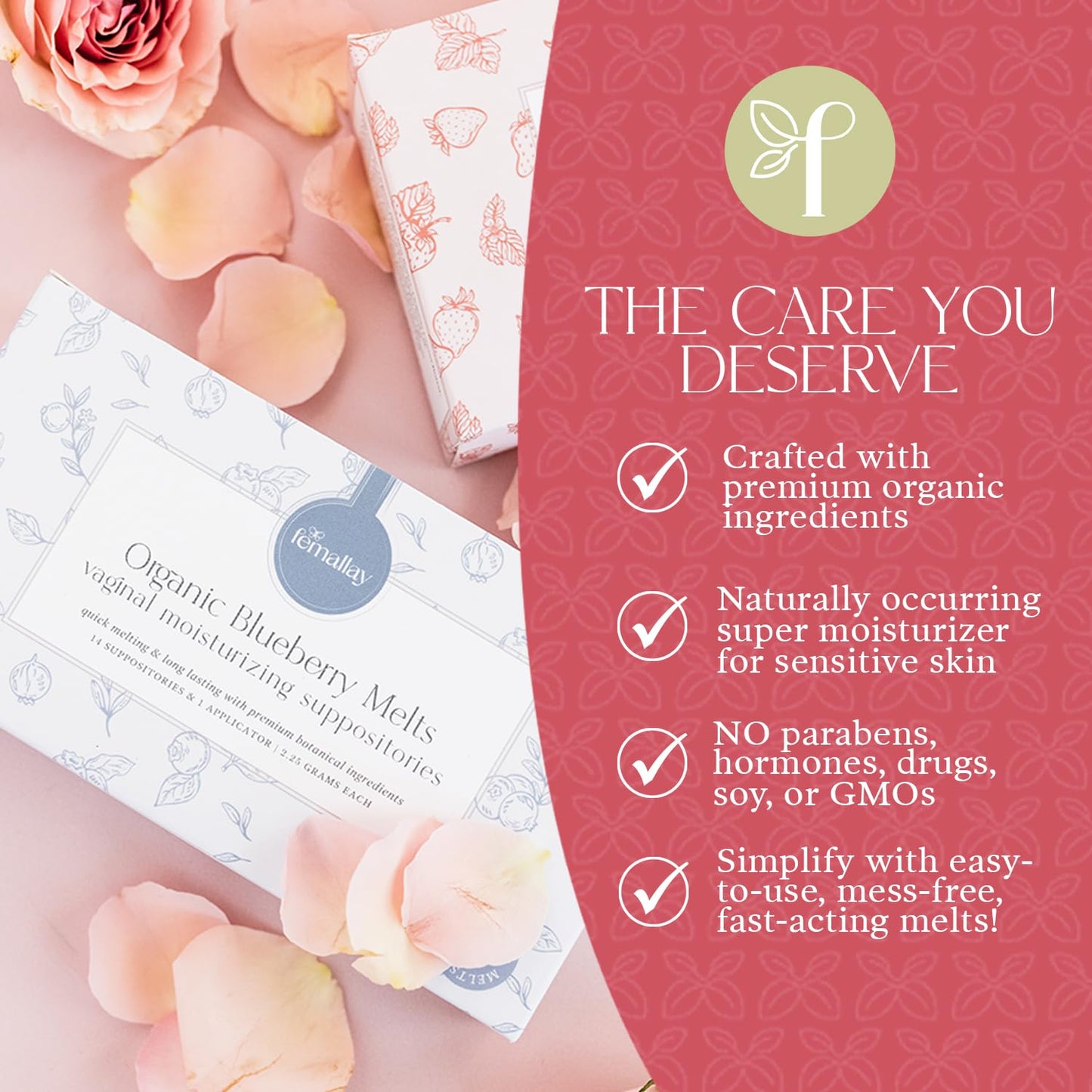 Femallay Organic Vaginal Moisturizing Suppositories – Blueberry 2 Pack – 100% Natural Relief for Dryness, Odor & Daily Feminine Discomfort – 14 Count + Applicator