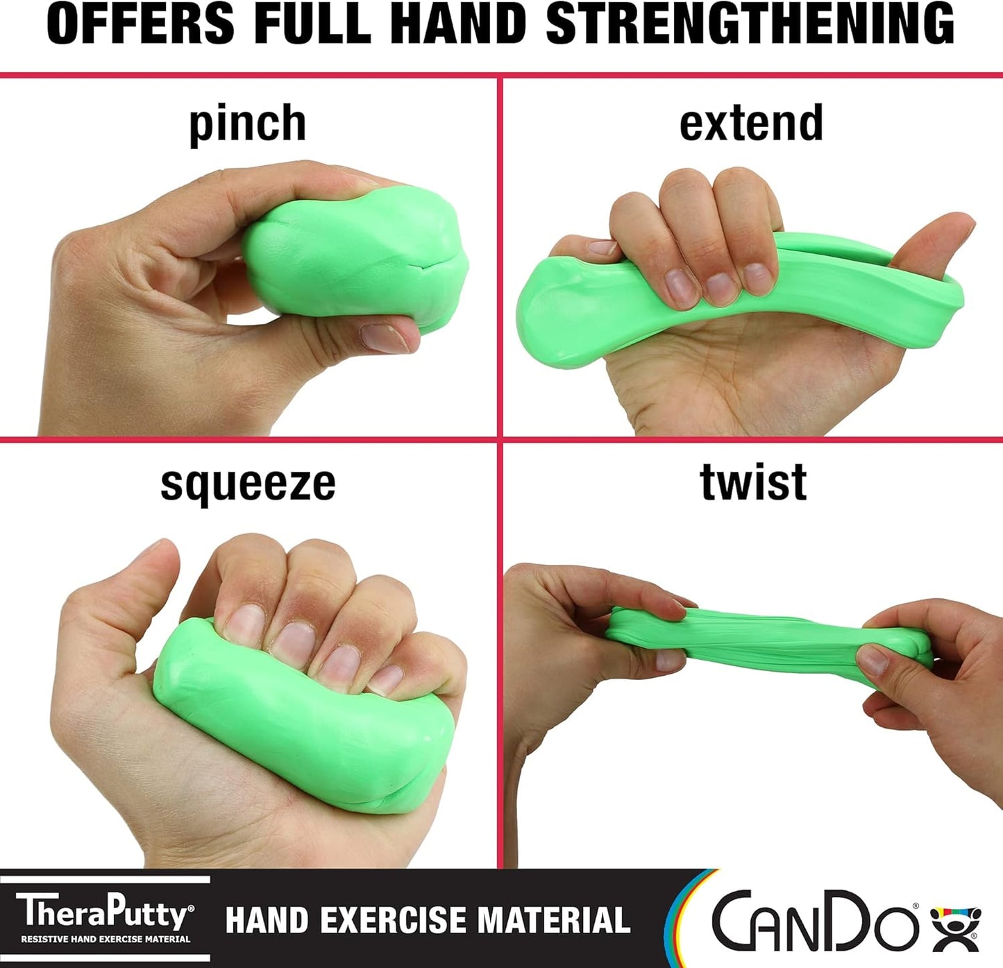 CanDo TheraPutty Standard Hand Exercise Putty for Rehabilitation, Exercises, Hand Therapy, Occupational Therapy, Hand Strengthening, Improve Motor Skills, Stress Relief (Pack of 3)