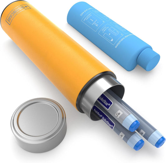 DISONCARE Odyssey 60H 3 Insulin Pens Cooler Travel Case Medication Cooler for Travel TSA Approved Diabetic Insulina EpiPen Carry Case Medicine Bag Ice Pack with Medical Alert Tag(Yellow)