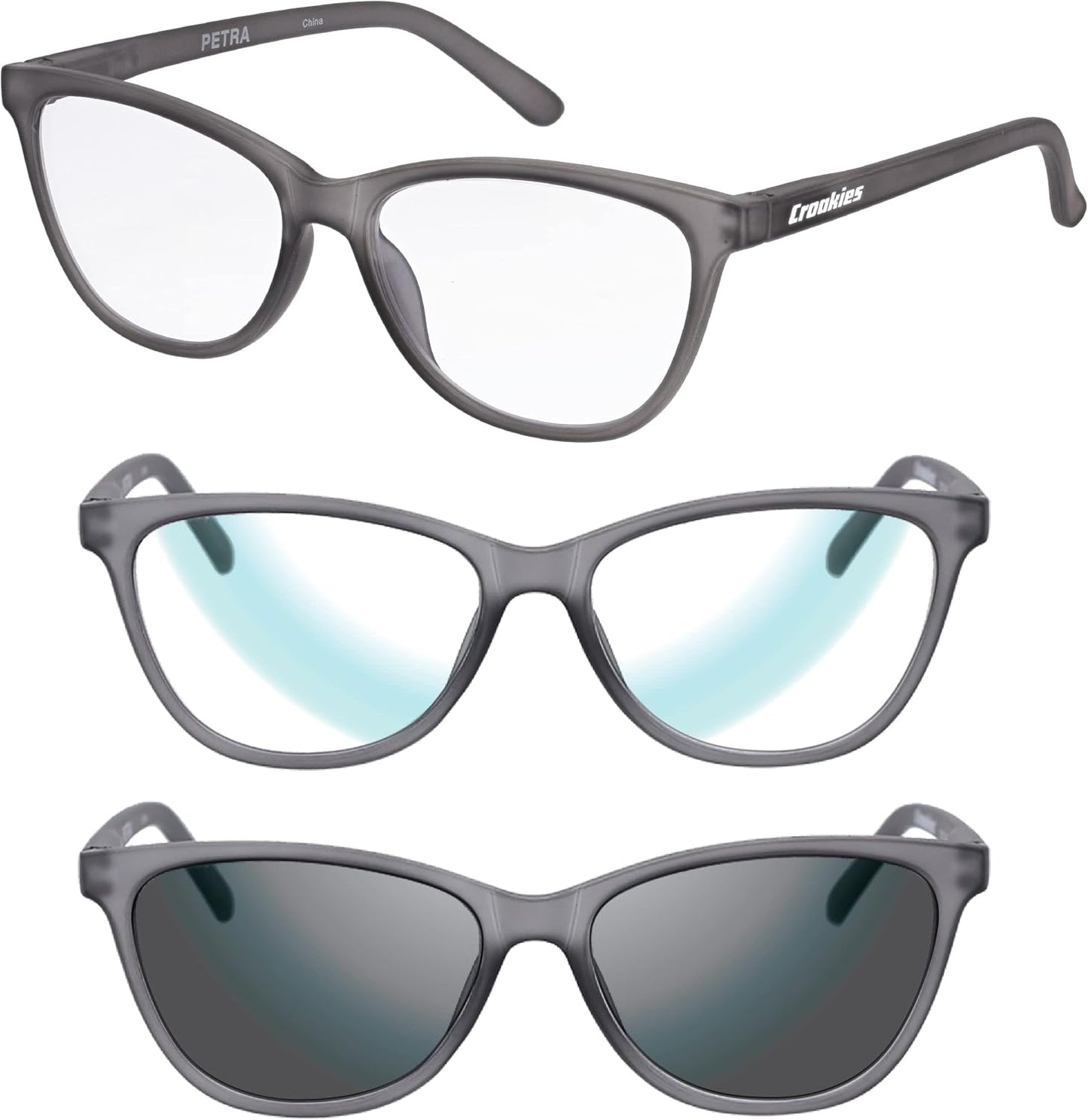 Croakies Petra Photochromic Progressive Eyewear | UV400 Sunglass for Outdoor | Bluelight Eyeglass for HEV Devices | Bundle