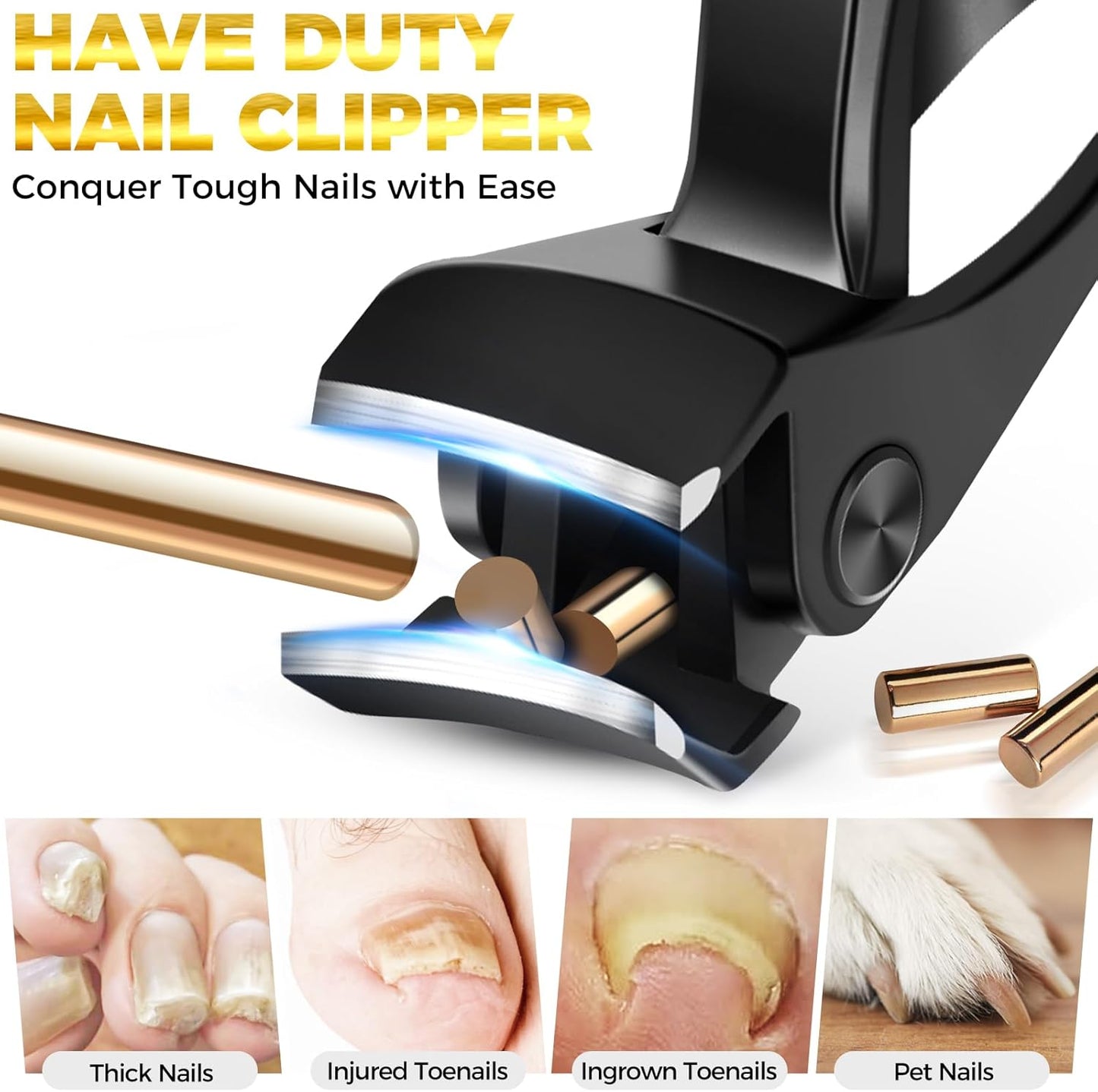 2025 Toenail Clippers for Men Thick Toenails- 15° Angled Head Toe Nail Clippers, 45° Sharp Slanted Curved Nail Clippers, 37mm Wide Opening Heavy Duty Toenail Clippers with Long Handle 5PCS