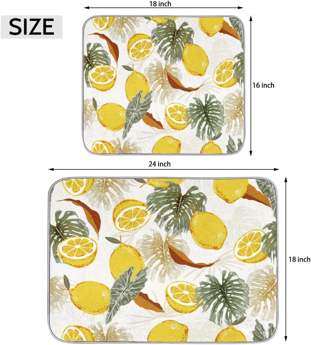 Hexteria Dish Drying Mat Microfiber for Kitchen Counter Summer Lemon Absorbent Dish Draining Reusable Washable Kitchen Drying Bar Mat Kitchen Accessories