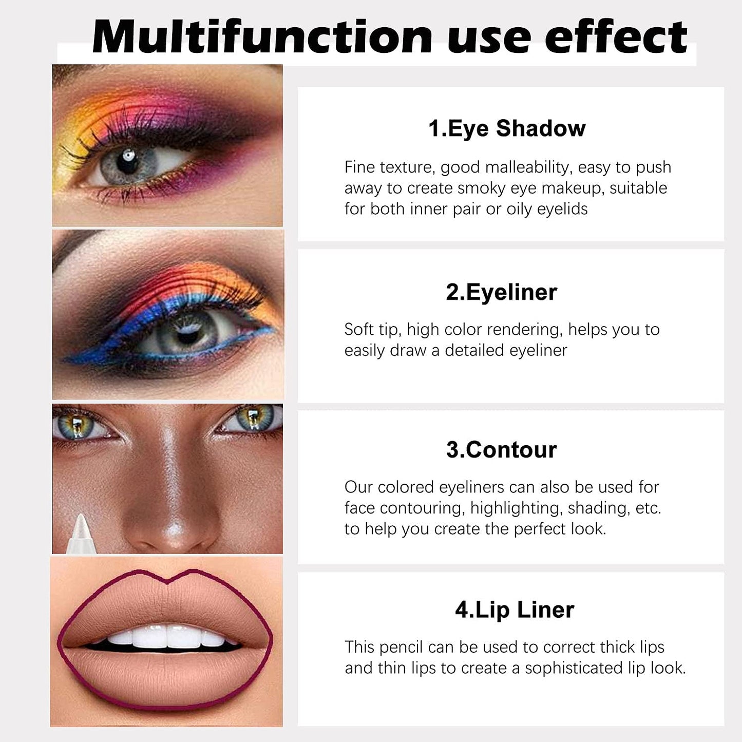 Kaely 6Pcs Glitter Gel Eyeliner Pencil Set for Women, Color Eye Liner Waterproof Smudge Proof with Sharpener, High Pigmented Eye Makeup Liners, lapiz de ojos delineador de ojos contra el agua, 02