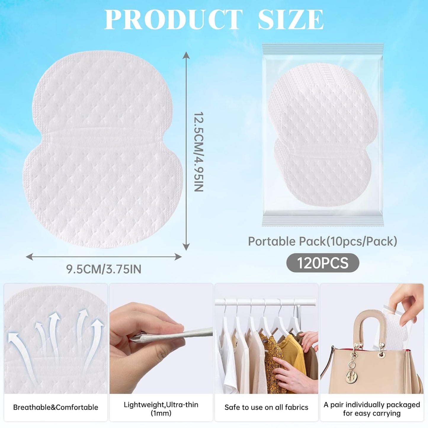 120PCS Armpit Sweat Pads Underarm Sweat Pads for Women and Men Fight Hyperhidrosis Disposable Sweat Pads for Under Arms Comfortable Unflavored, Non Visible,Antiperspirants