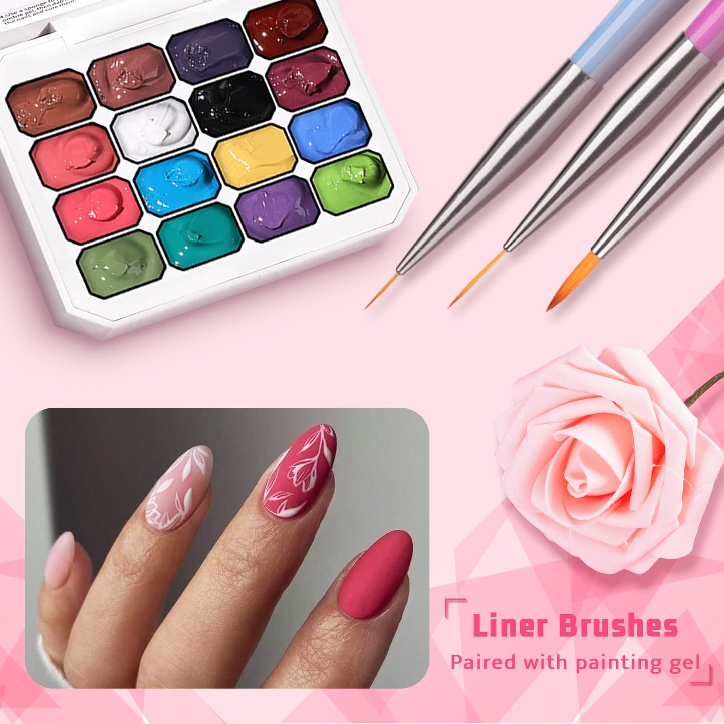 Sponge Pat Paint Nail Gel, Ombre Nails Gradient Gel Nail Blush Blooming Aura Nails Drawing Stripper Floral Painting DIY Nail Art, No Wipe, UV/LED Curing (16 Colors i)