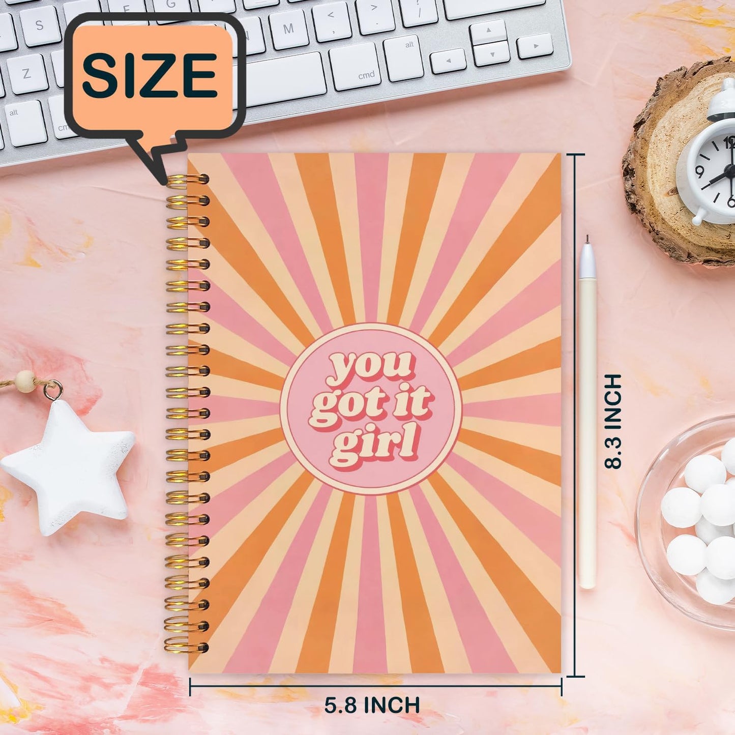 Inspirational Girl Spiral Journal Notebook 5.5x8.3in, Retro Boho Sunshine You Got It Girl Motivational Journal, Inspirational Gifts Notebooks for Women Note Taking, Hardcover Notebook