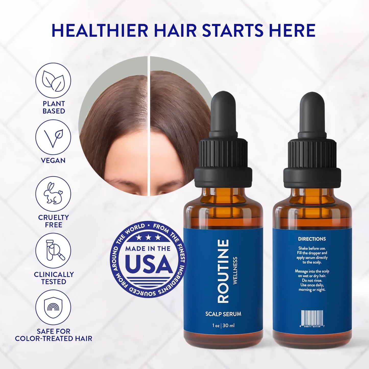 Routine Wellness Scalp Serum for Thinning Hair – Promotes Visibly-Thicker, Fuller-Looking Hair – Lightweight, Science-Backed with Red Clover & Peptides - 30ml