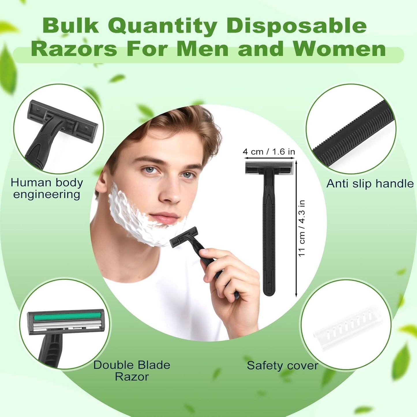 Disposable Twin Blade Razors in Bulk, Individually Wrapped - Clear Safety Cap, For Homeless, Hotel, Airbnb, Travel (pack of 30,black)