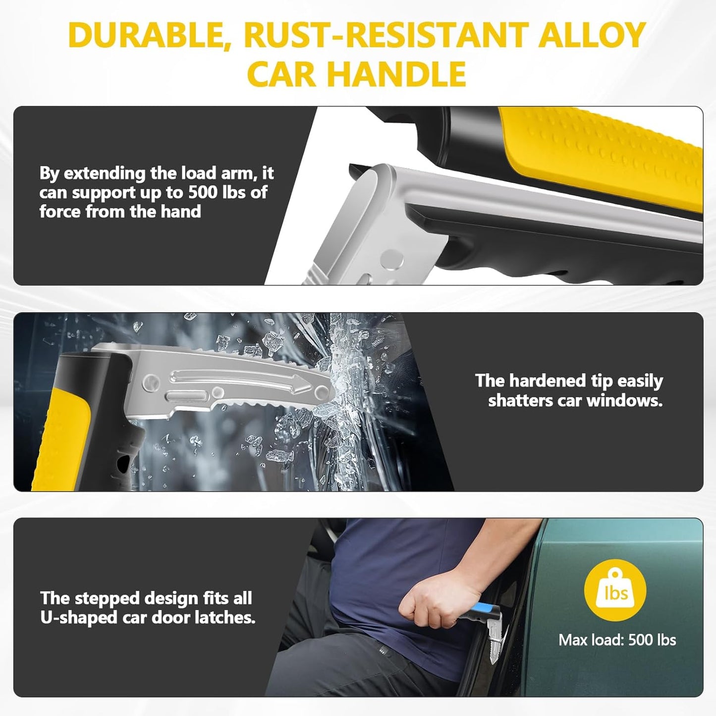 Car Door Handle for Elderly - 2025 New 3-in-1 Car Handle Assist, 2 Pack Auto Cane Portable Vehicle Support Handle Door Assist Bar, Max Load 500 Lbs, Anti-Slip Design (Yellow-1-Pack Car Handle)