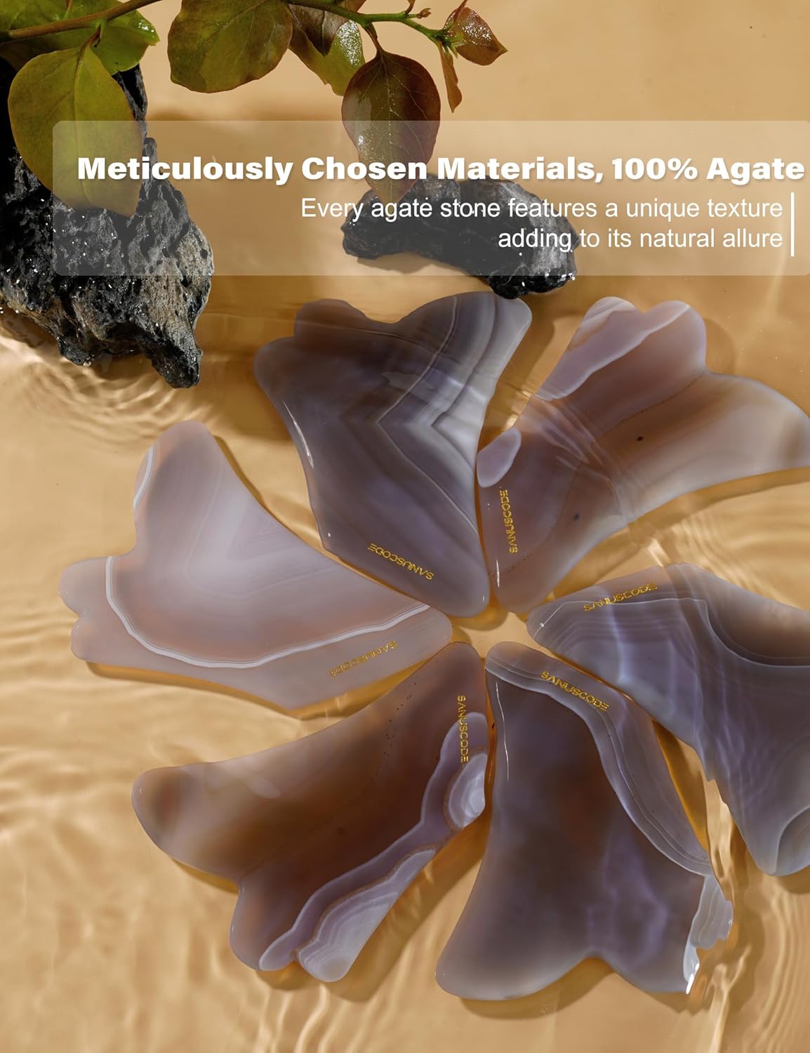 Gua Sha Stone, Gua Sha Facial Tools, Authentic Agate Stone Guasha Tool for Face Massager, Facial Sculpting Lifting Shaper, Genuine Agate Stone Patent Design