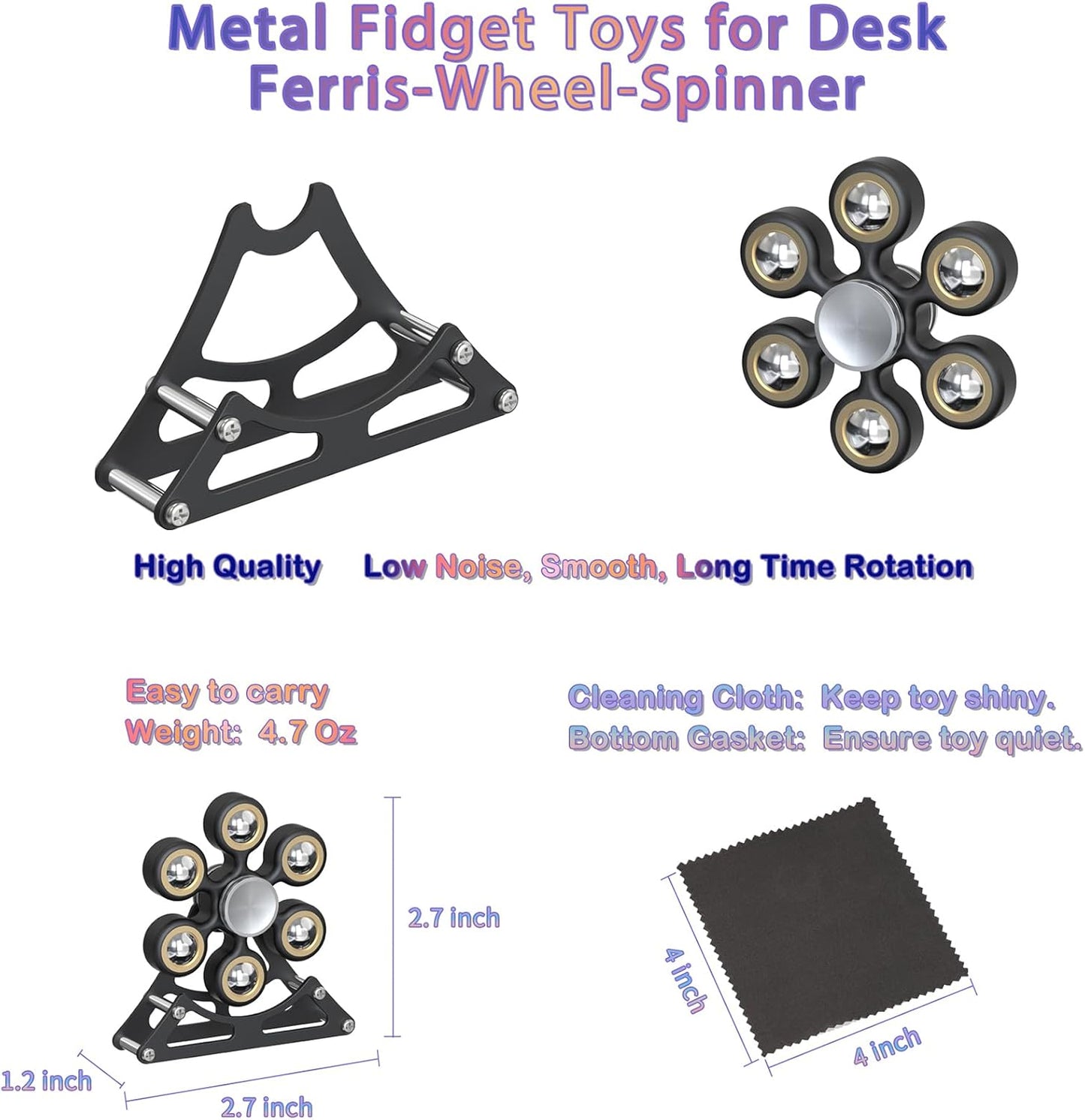 Desk-Fidget-Toys for Ferris-Wheels-Spinner: 4mins Metal Kinetic-Spinner Cool-Gadgets for Office Home School Christmas, EDC-Toy ADHD Tools Cool-Stuff Stress Relief Gift for Kid Children Teen Adult