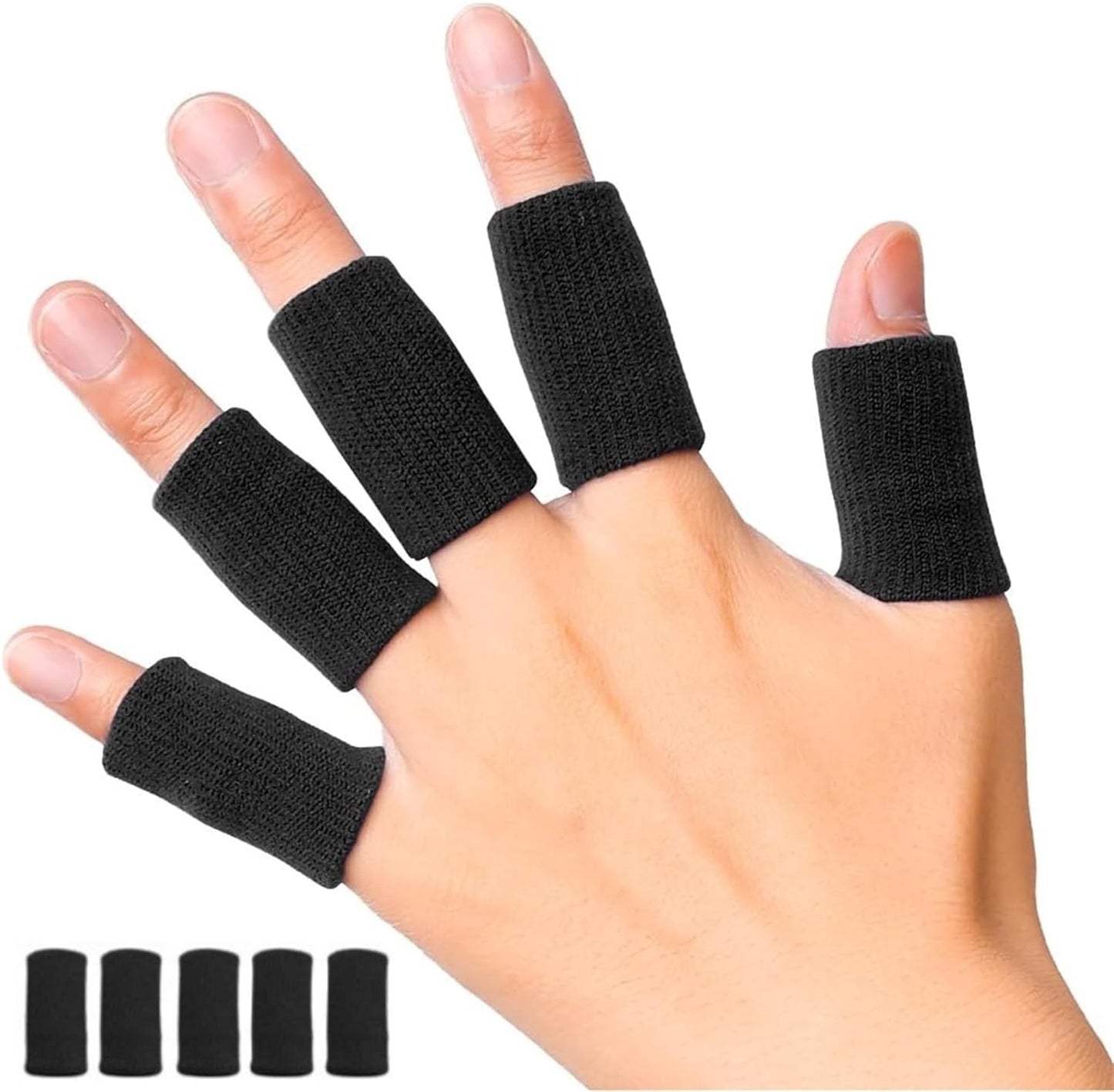 Finger Sleeves, Thumb Splint Brace for Finger Support, Breathable Elastic tape, Compression Pression Protector for Pain Relief (5, black)