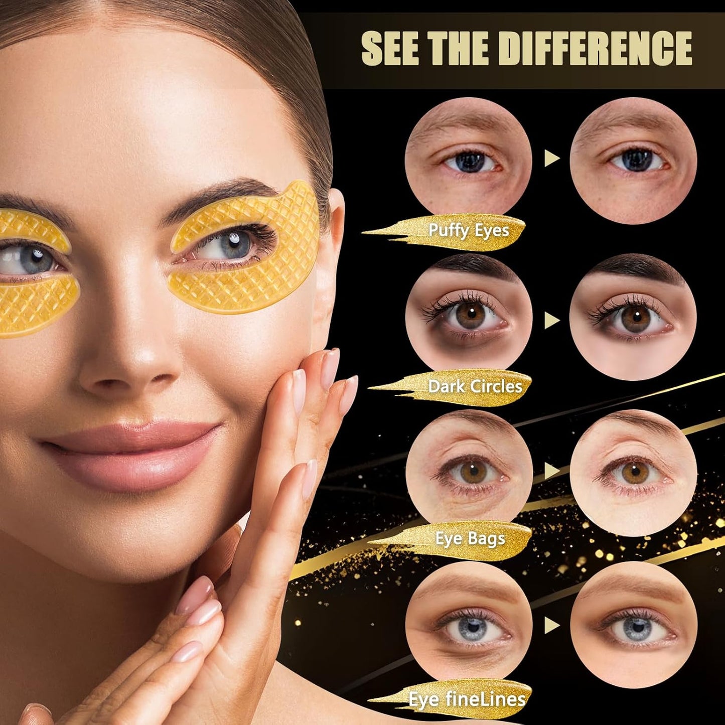 SACATR Under Eye Patchs, Under Eye Patches for Puffy Eyes and Dark Circles Wrinkle Eye Bags, Gold Eye Patches for Puffy Eyes with Abundant Collagen-5 Pairs(24k Gold)