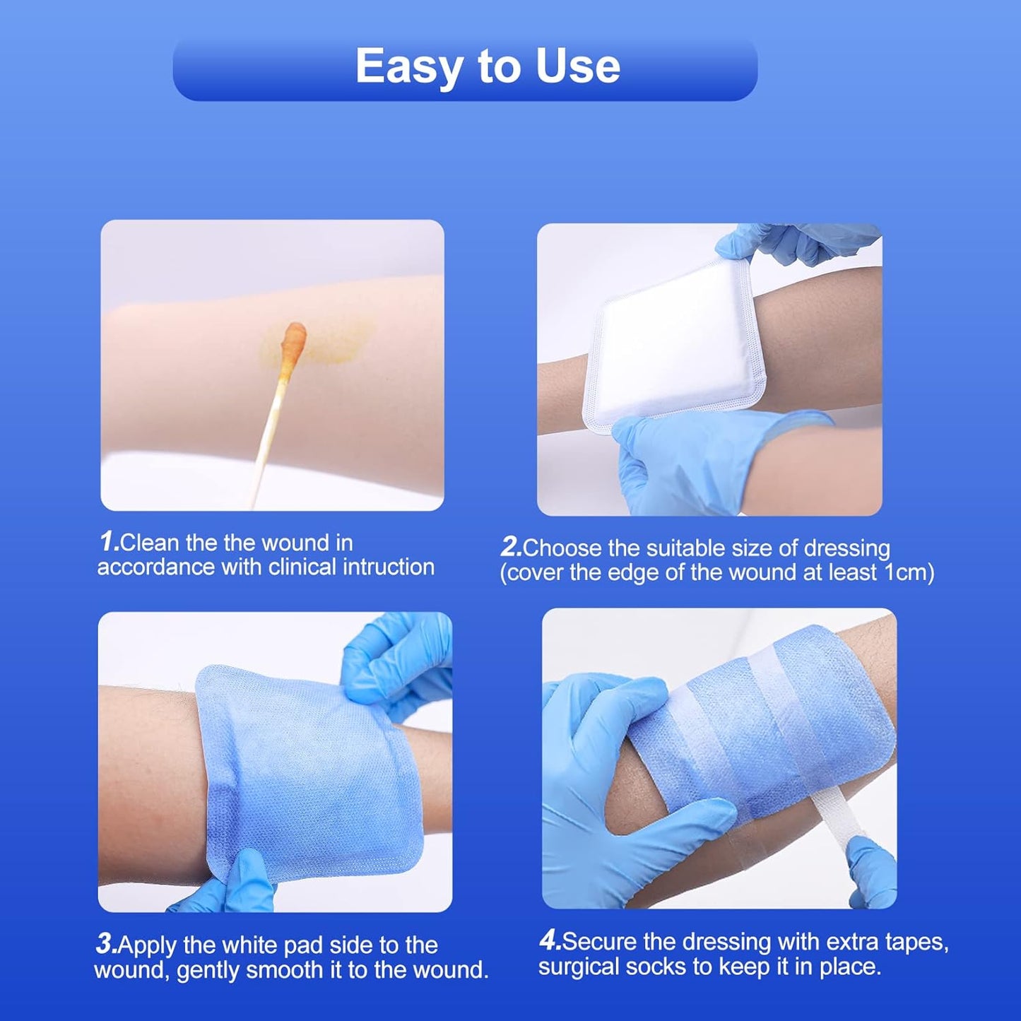 10 Count Super Absorbent Dressing Pads 4"x 4" - Non Stick Gauze Pads for Wound Care, Wound Bandages for Pressure Ulcers, Bedsores & Exudate Management