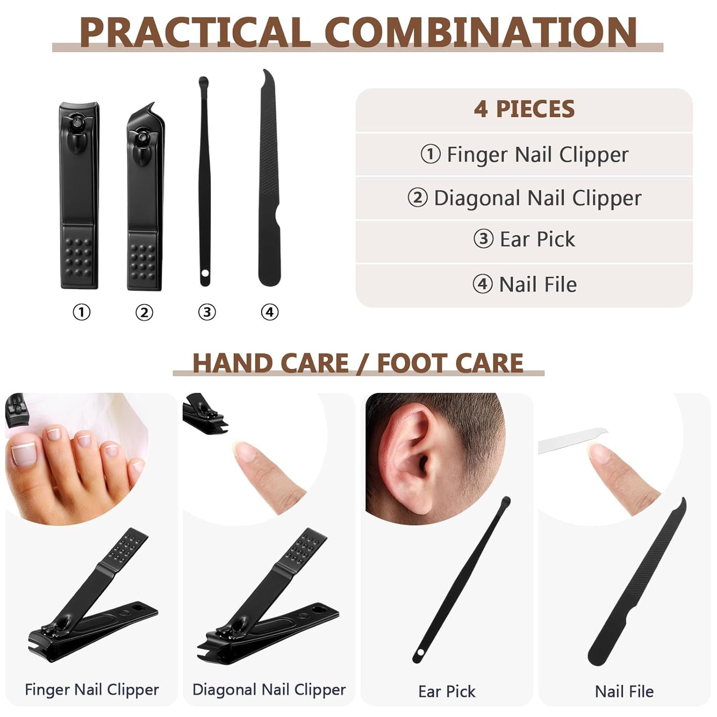 Geosar 50 Set Travel Manicure Kit Nail Clippers Pedicure Professional Nail Care Tools Stainless Steel Grooming Set with Portable Travel Case Gifts for Mother Father(Brown)