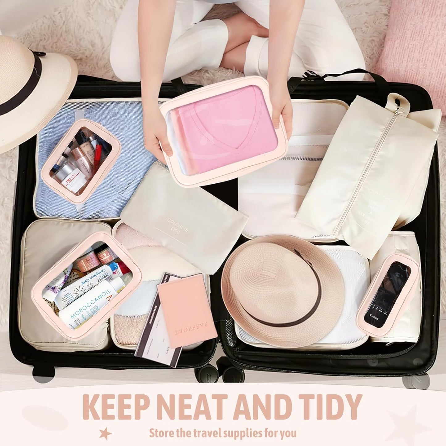 3Pack Clear Toiletry Bag,TSA Approved Travel Makeup Pouch with Zipper for Cosmetics and Toiletries，Diaper Bag Organizer Pouch Set，Women's Purse Organizer and Clear Car Bag