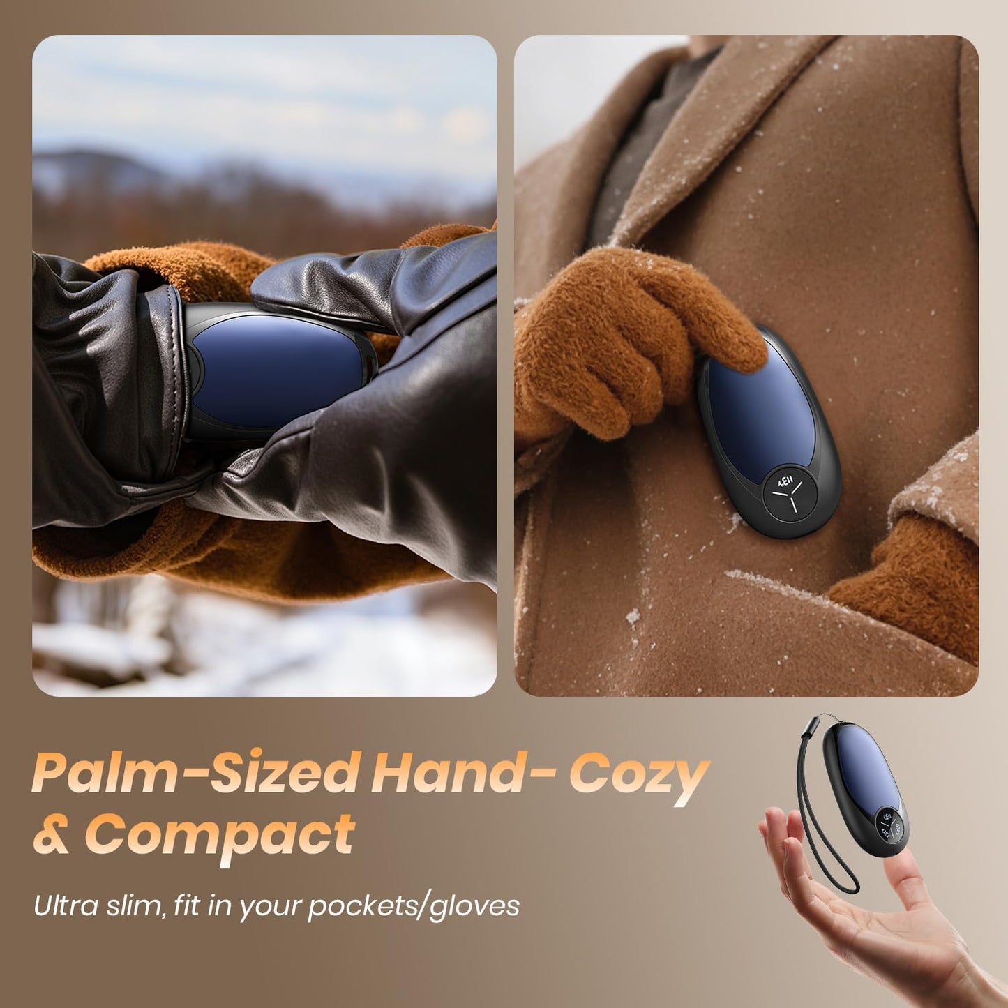 Hand Warmers Rechargeable 2 Pack Electric Hand Warmer Magnetic, Ultrathin Portable Handwarmers Gifts for Men Women Christmas Hiking Golf Hunting Accessories (Black)