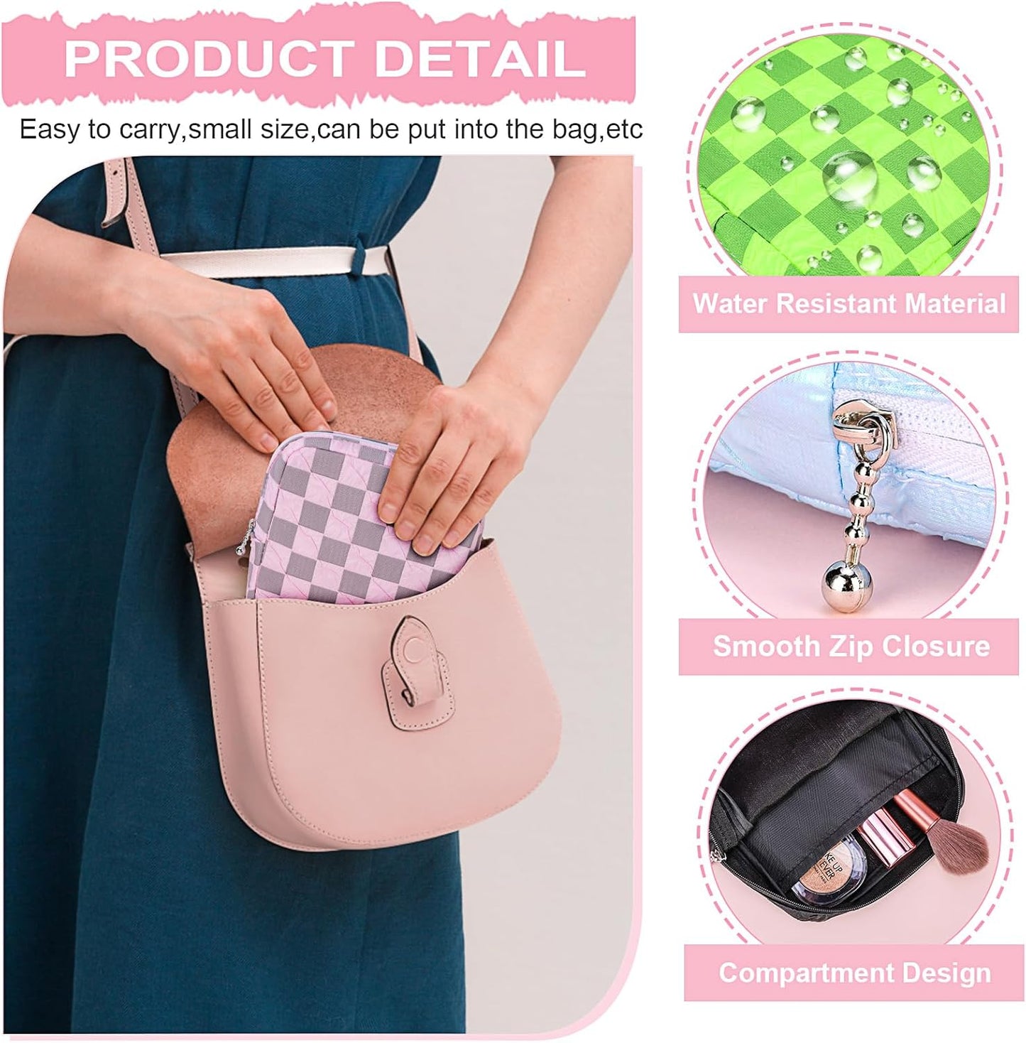 Desing Wish Sanitary Napkin Storage Bag Polyester Fabric Period Bag for Teen Girls Sanitary Pad Pouch for Sanitary Napkins/Tampons/Panty Liners Privacy Protector Pad Bag (Bubble-Check, Green Dots)