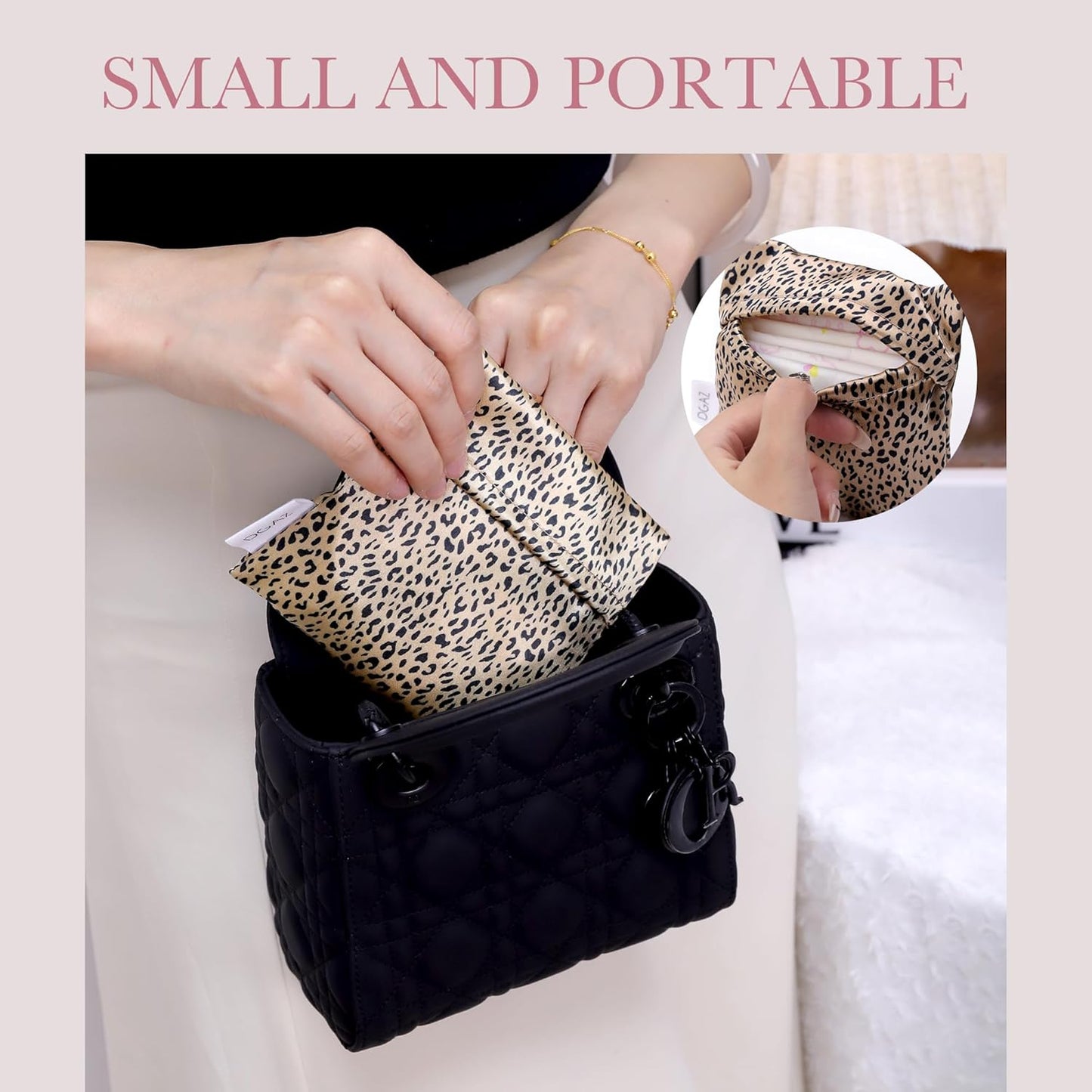 DGAZ Sanitary Napkin Storage Bag, Period Bag for Teen Aged Girls, Portable Period Bag for Panty Liners/Menstrual Cup/Small Tampons，Mini Makeup Bag for Purse(Leopard C)