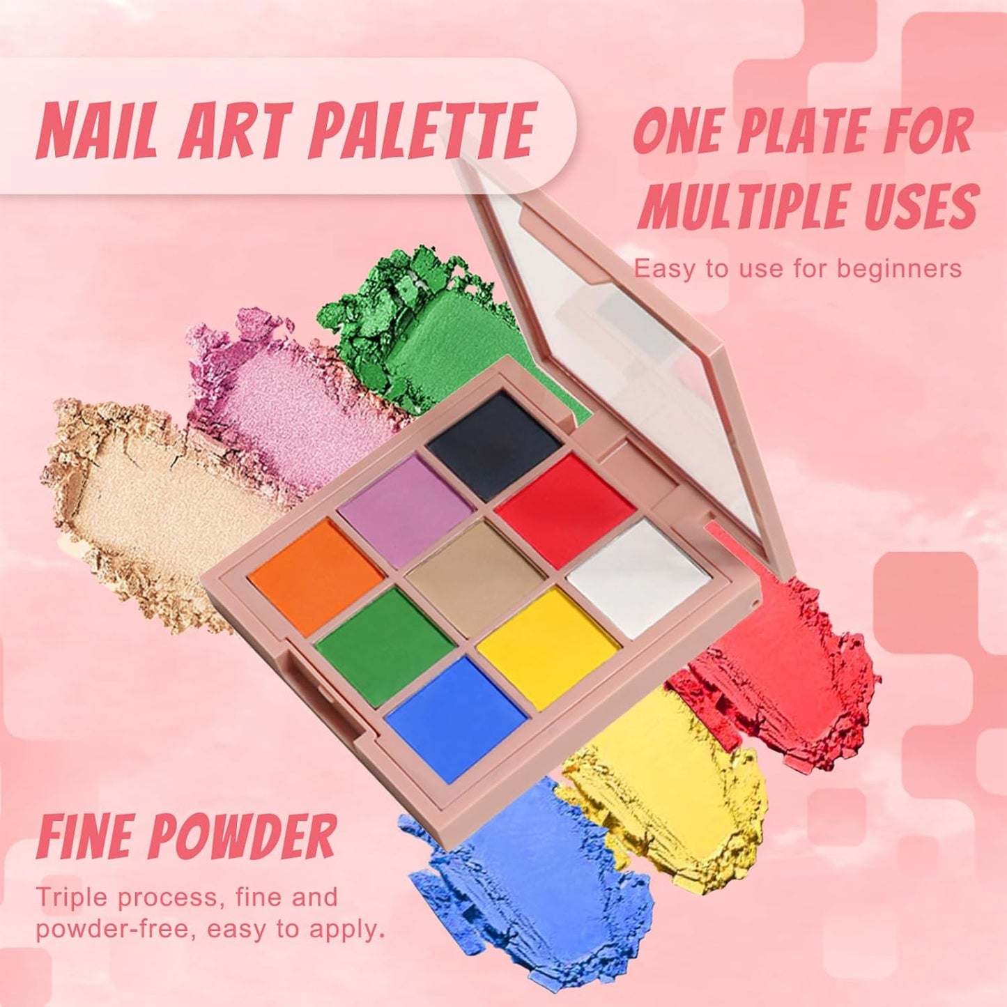 18 Colors Pigment Powder for Nails, Nail Pigment Powder Palette and Nail Art Sponges with Grabbing Pen, Nail Powder Set Pigmentos para Uñas, Manicure Nail Art Tools Accessories Nail Supplies