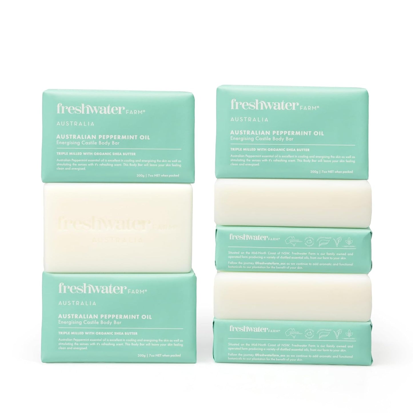 Energizing Castile Natural Bar Soap for Women Men - Australian Peppermint Oil - Nourishing Essential Oils For Dry, Sensitive Skin - Natural Bar Soap, Body Soap - 7 oz 8PK