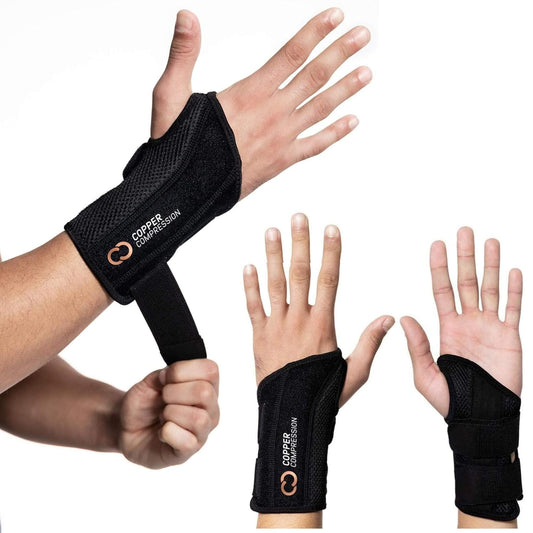 Copper Compression Advanced Wrist Brace - Copper Infused Adjustable Orthopedic Support Splint for Pain, Carpal Tunnel, Arthritis, Tennis Elbow, Tendinitis, RSI, Ganglion Cyst for Men Women Right L/XL