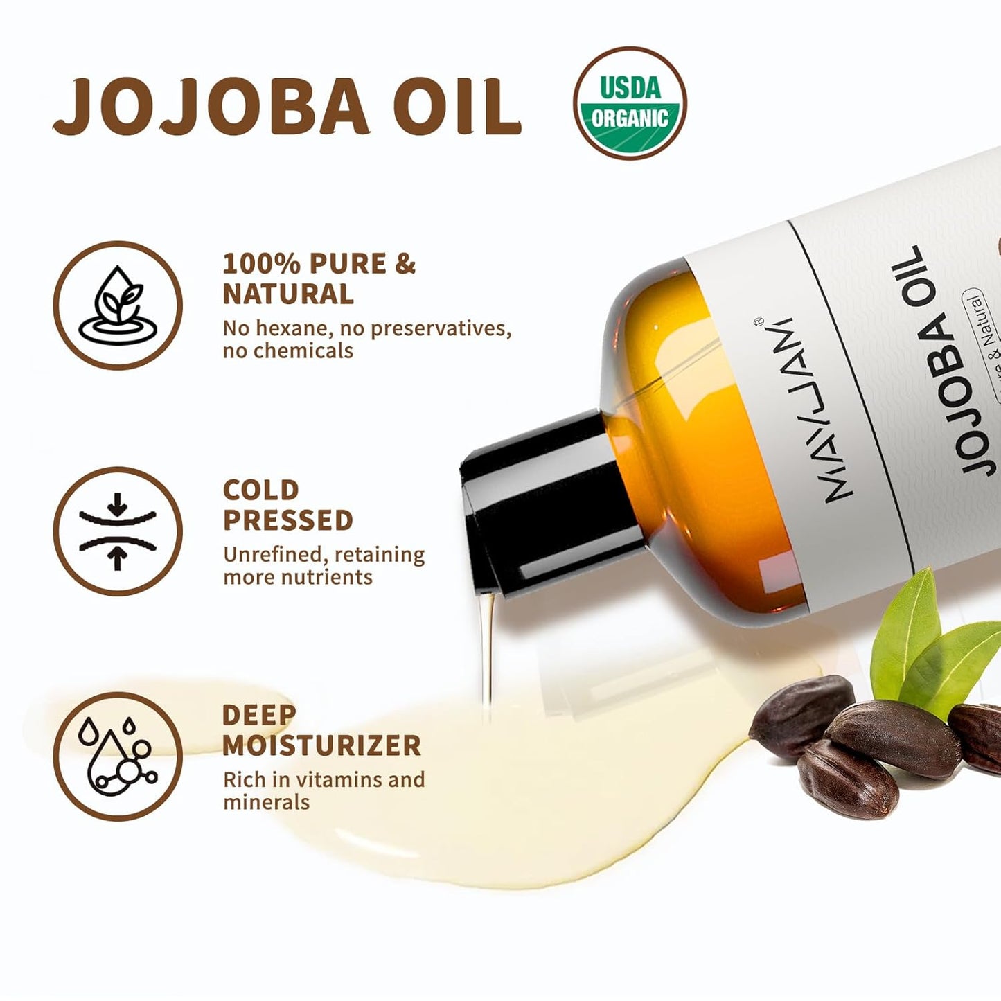 16 Oz Jojoba Oil for Skin, USDA Certified Cold Pressed Jojoba Oil for Hair, Face, Body, Ear Stretch, Nails,Massage, Deeply Moisturizing, Carrier Oil for Essential Oils Mixing(473ML)