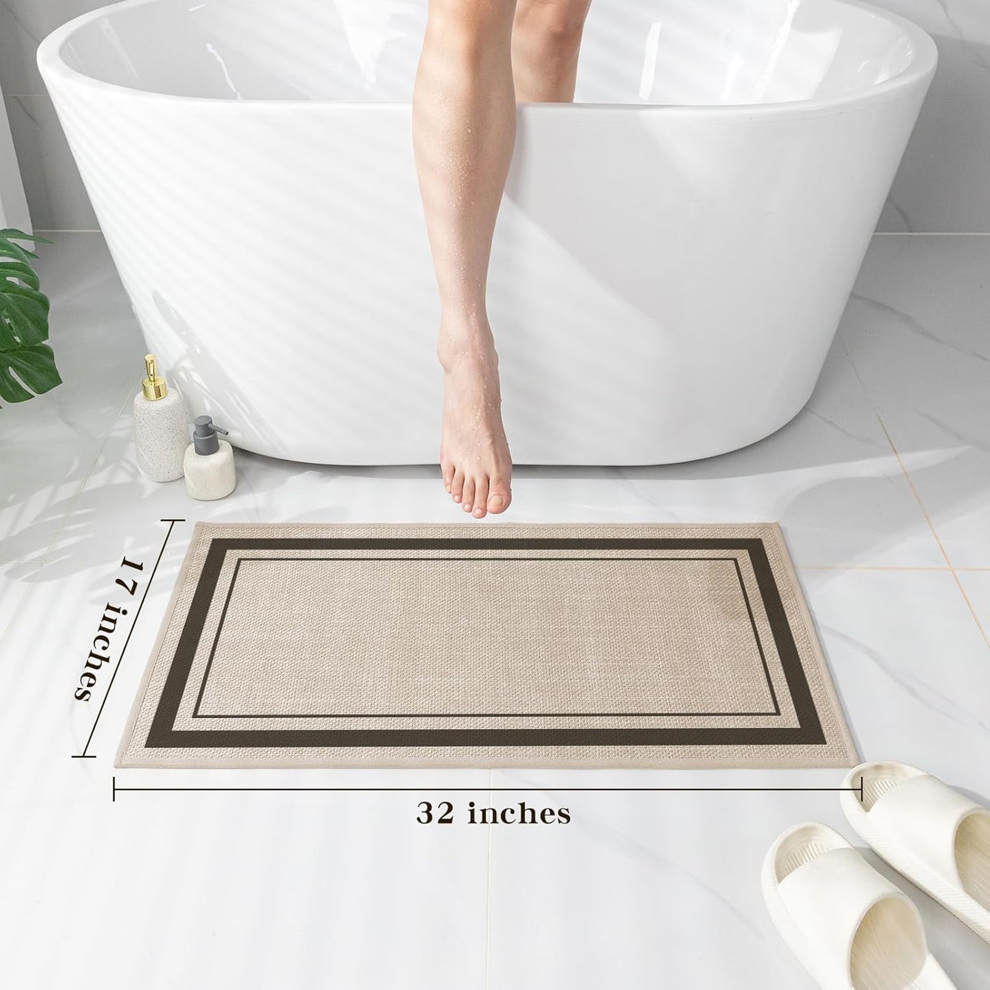 chakme Bathroom Rugs Mat 32x17, Ultra Thin Non Slip Bath Mat Quick Dry Absorbent Bath Mat for Bathroom Floor, (Light Beige, 32"x17")