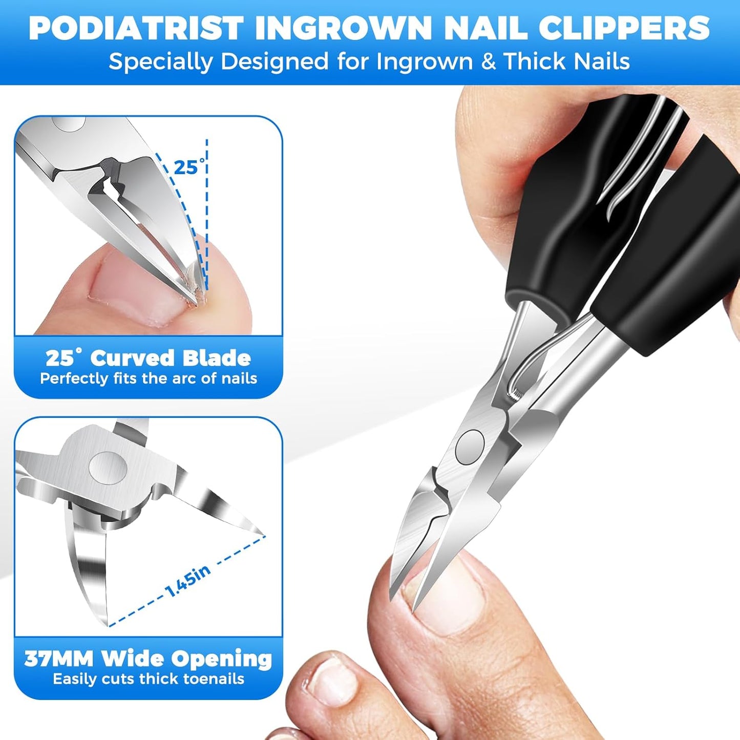 2025 Toenail Clippers for Thick Toenails for Seniors, Large Angled Toe Nail Clippers for Thick Nails for Men, Heavy Duty Professional Ingrown Toenail Clippers Long Handle Nail Clippers with Catcher