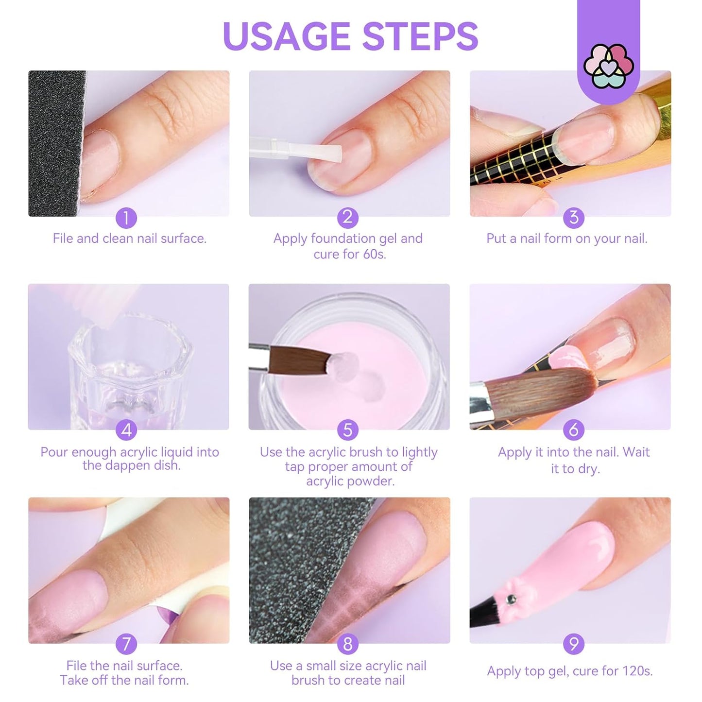 SAVILAND Essentials Acrylic Nail Kit for Beginners: Clear Nudes Pink Acrylic Powder and Liquid Set with #12 Acrylic Nail Brush Cuticle Oil Pen Forms Tools Extension Nail Kit with Everything Home DIY