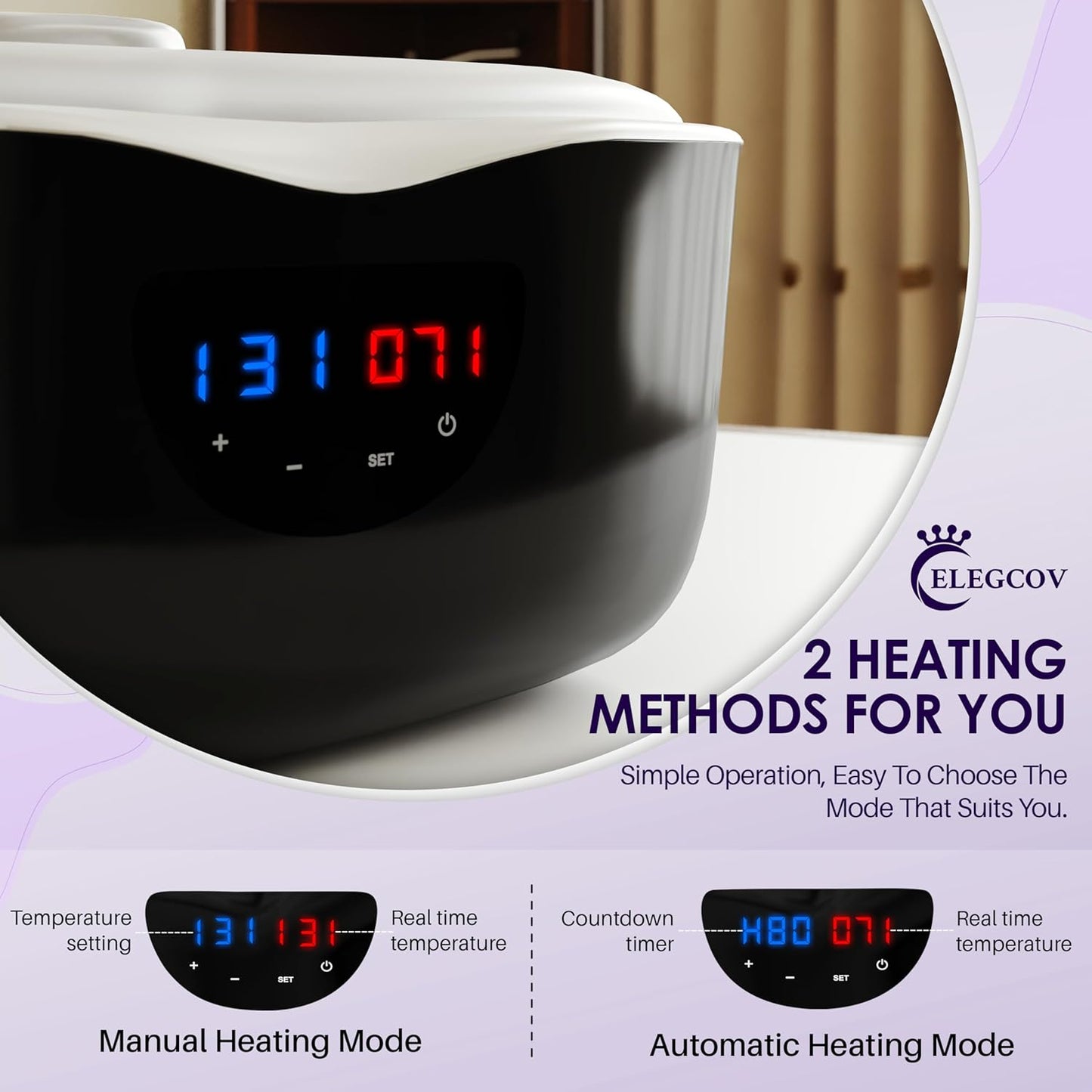 Paraffin Wax Machine for Hand and Feet - ELEGCOV Paraffin Wax Warmer with 8 Packs Lavender Bath Wax Refills Kit，Hand and Foot Moisturizing Care Kit, 4000ml Fast Meltdown Parafin Hot Wax Machine