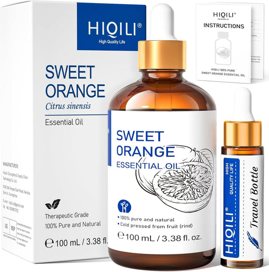 HIQILI 100ML Orange Essential Oil for Air Freshener, DIY Soap, Skin Care, Can be Added to Diffusers, Dryer Balls, Lotions for Use - 3.38 Fl Oz