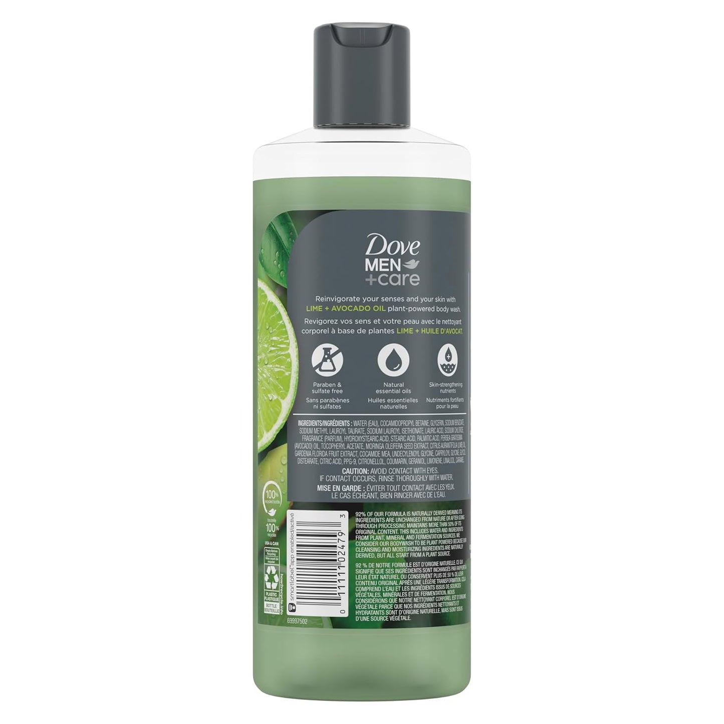 DOVE MEN + CARE Body 4 Count Wash Lime + Avocado Oil to Rebuild Skin in the Shower with Plant-Based Cleansers and Moisturizers 18 oz