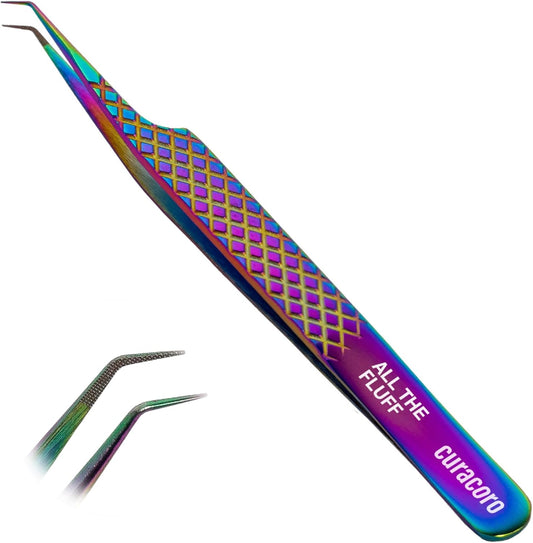 Curacoro Lash Tweezer - Professional & Precision Fiber Tip Grip Lash Tweezers for Eyelash Extensions, Multi Shapes & Purposes Tweezers for Volume, Isolation & Classic Lashes (Galaxy, All The Fluff)