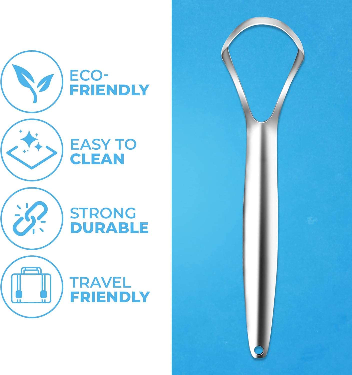 HOKIN Tongue Scraper for Adults with Travel Cases (2Pcs Oral Care Pack) - 100% Metal Spoon Shaped Tongue Cleaners, Tough Scrapers for Oral Hygiene