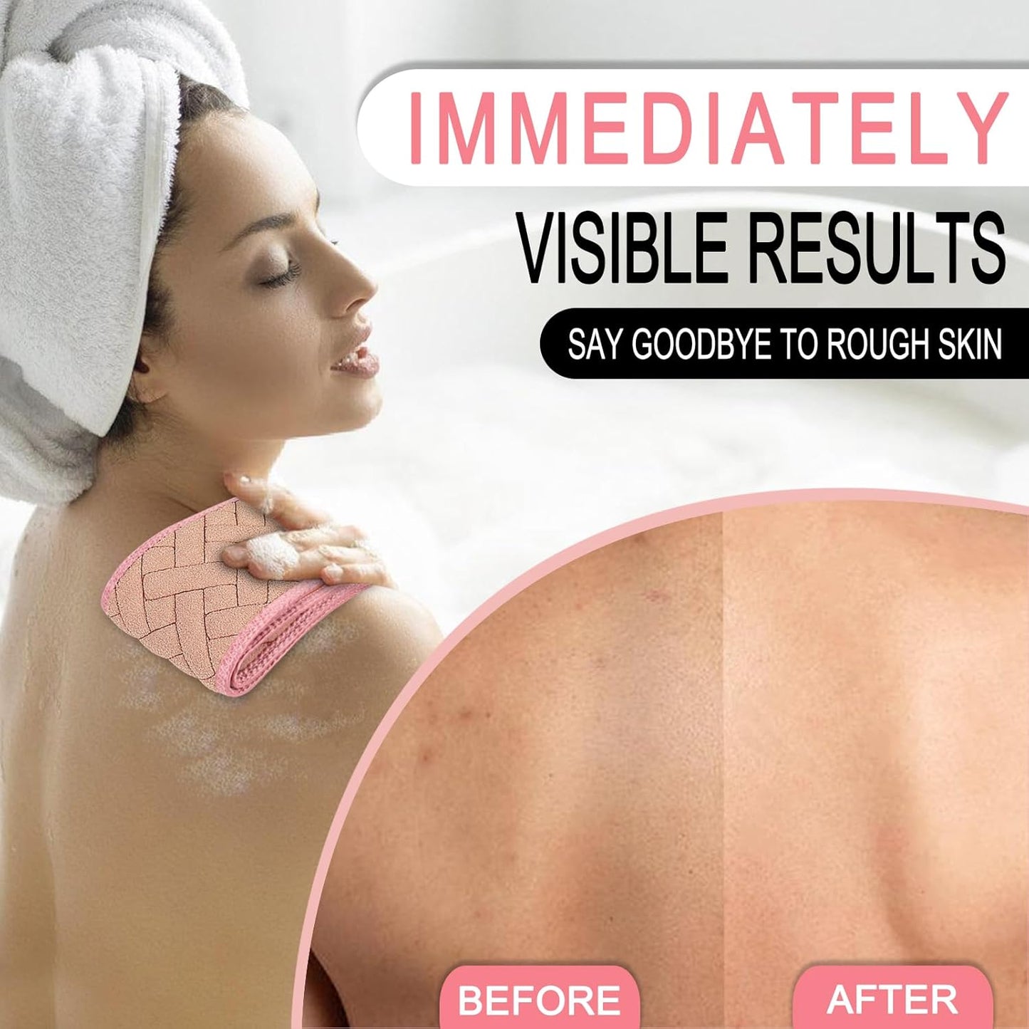 Exfoliating Back Scrubber with Upgraded Handles, 38.5 Inch Double-Sided Body Scrub Bath Exfoliator, Exfoliating Washcloth for Use in Shower, Back Washer to Deep Clean Your Skin for Men & Women (Pink)