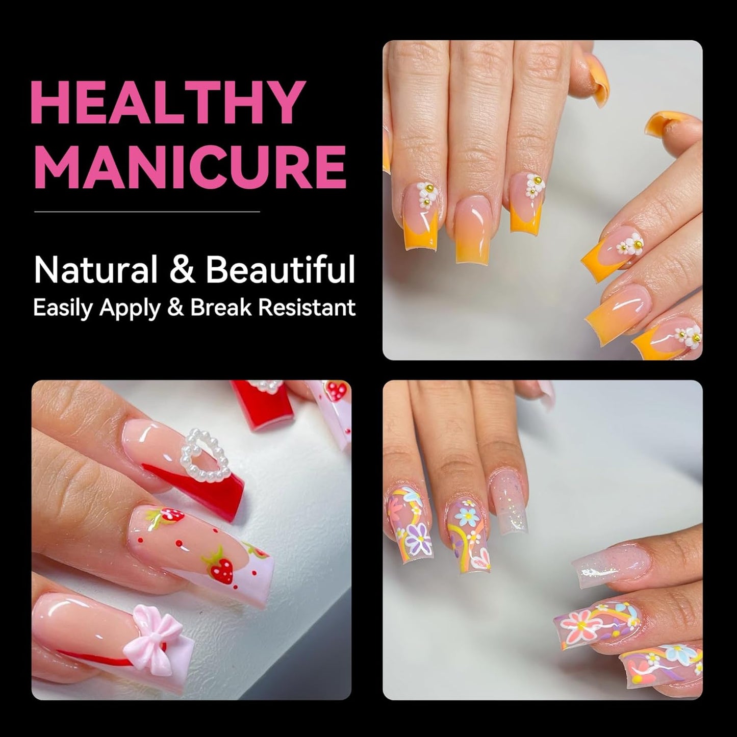 UNA GELLA No C Curve Medium Square Nail Tips 216 Pcs Pre-file Half Cover Straight Square Gel Nail Tips Clear Fake Nails Tips Half Matte Long Lasting For Nail Extension Home DIY Salon 12 Sizes