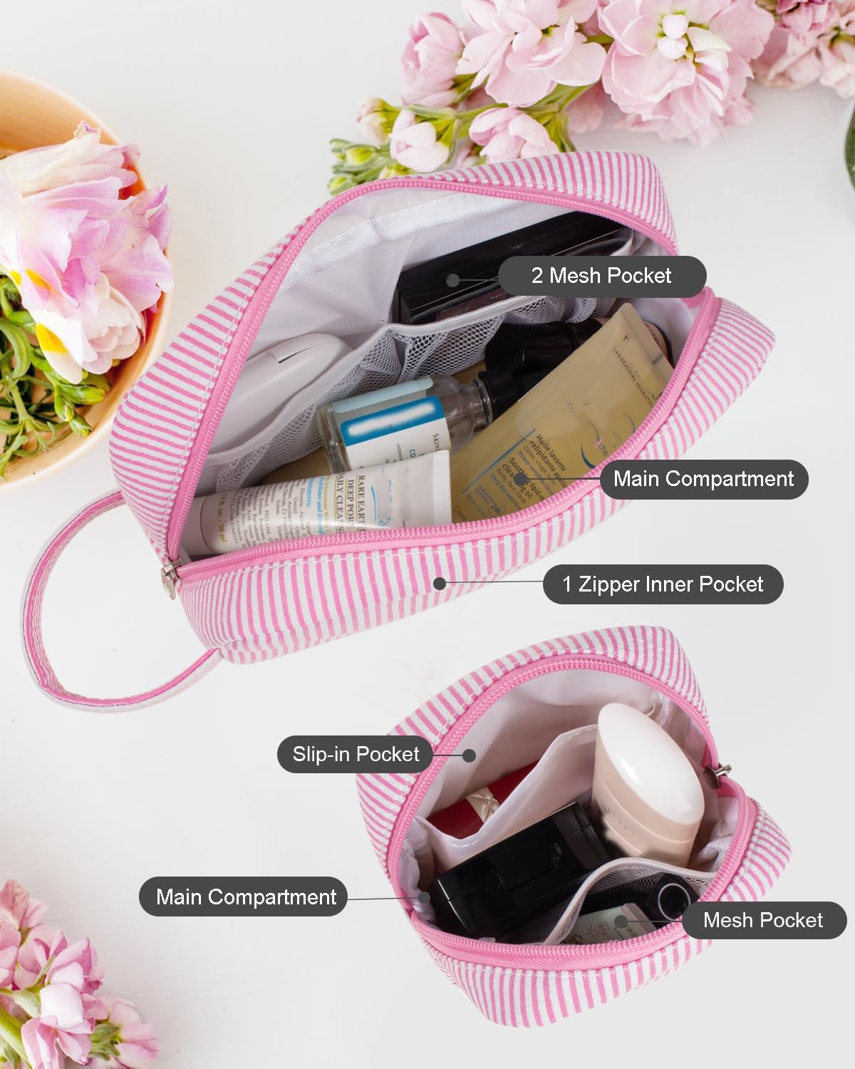 2Pcs Mini Makeup Bag, Small Makeup Pouches for Purse Cute Cosmetics Bag Pouch with Slip-in Pockets Small Travel Toiletry Bag Zipper Makeup Aesthetic Accessories Storage Bag