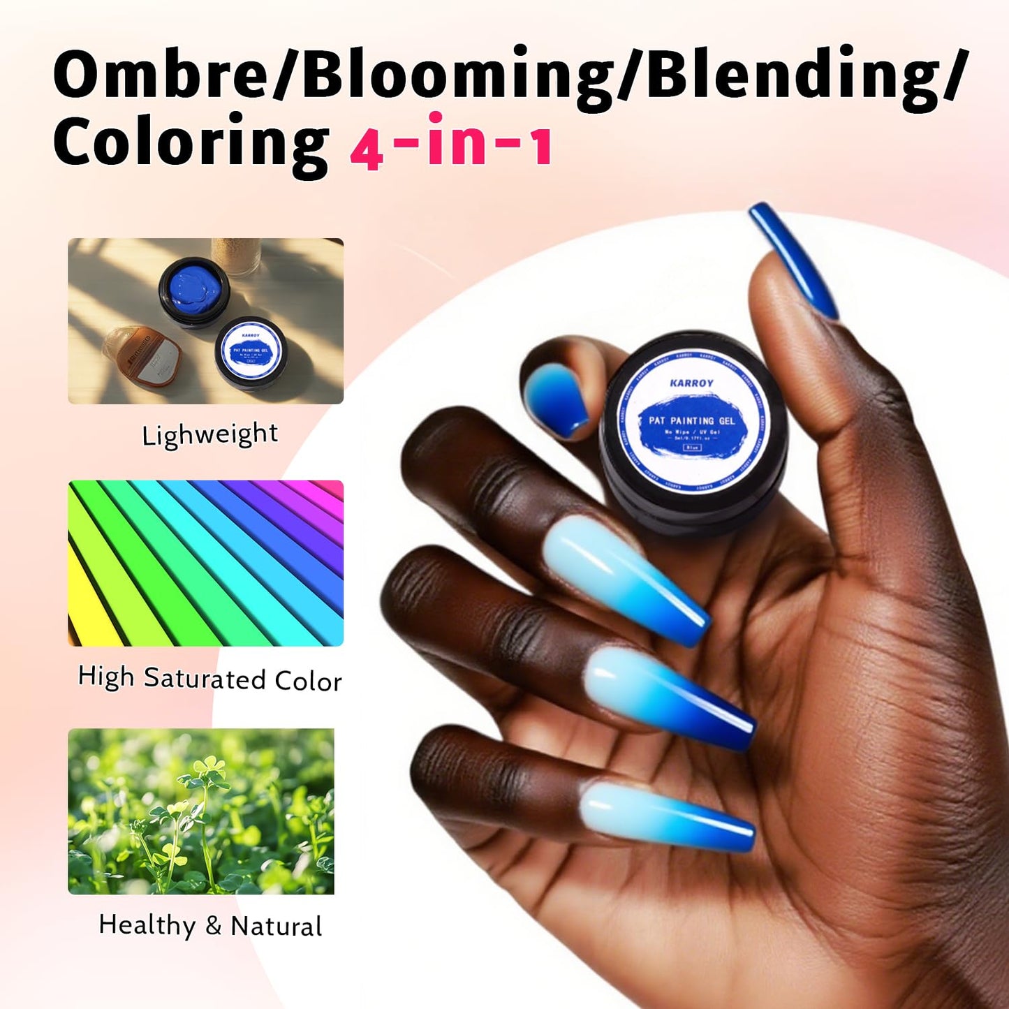Sponge Pat Paint Nail Gel, Blending Colors Ombre Nails Gradient Gel Nail Blush Blooming Aura Nails Drawing Stripper Floral Painting Nail Art, No Wipe, UV/LED Curing 5ml 1PC (Blue)