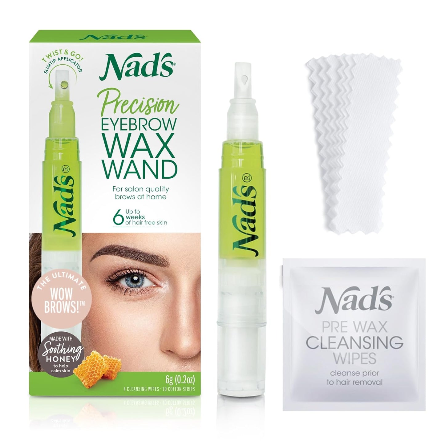 Nad's Eyebrow Shaper Wax Kit Eyebrow Facial Hair Removal Delicate Areas Cotton Strips, Cleansing Wipes, 0.2 Ounce (Pack of 1)