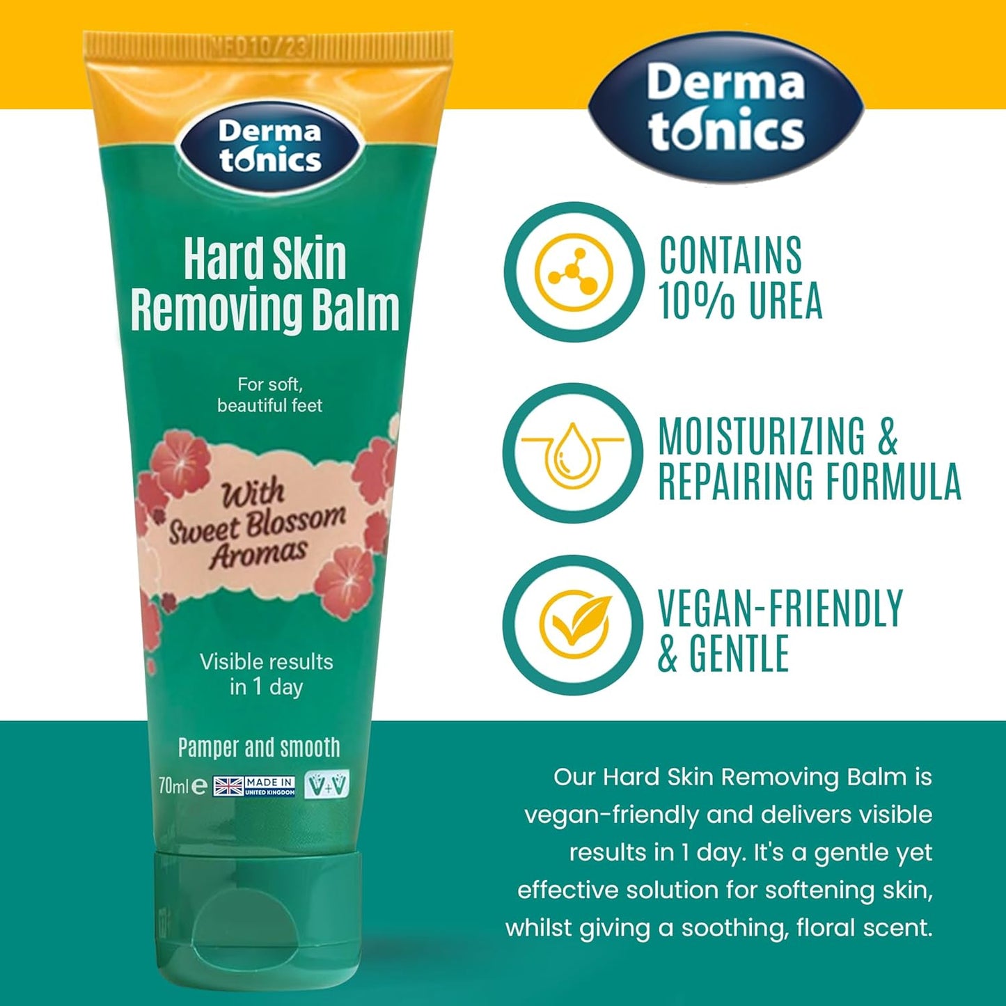 Hard Skin & Callus Removing Balm w/Sakura Blossom Aromas & 10% Urea - Skin Care for Feet, Hands & Elbows – Moisturizing & Repairing Formula for Dry & Cracked Skin - 2.37 fl oz Tube