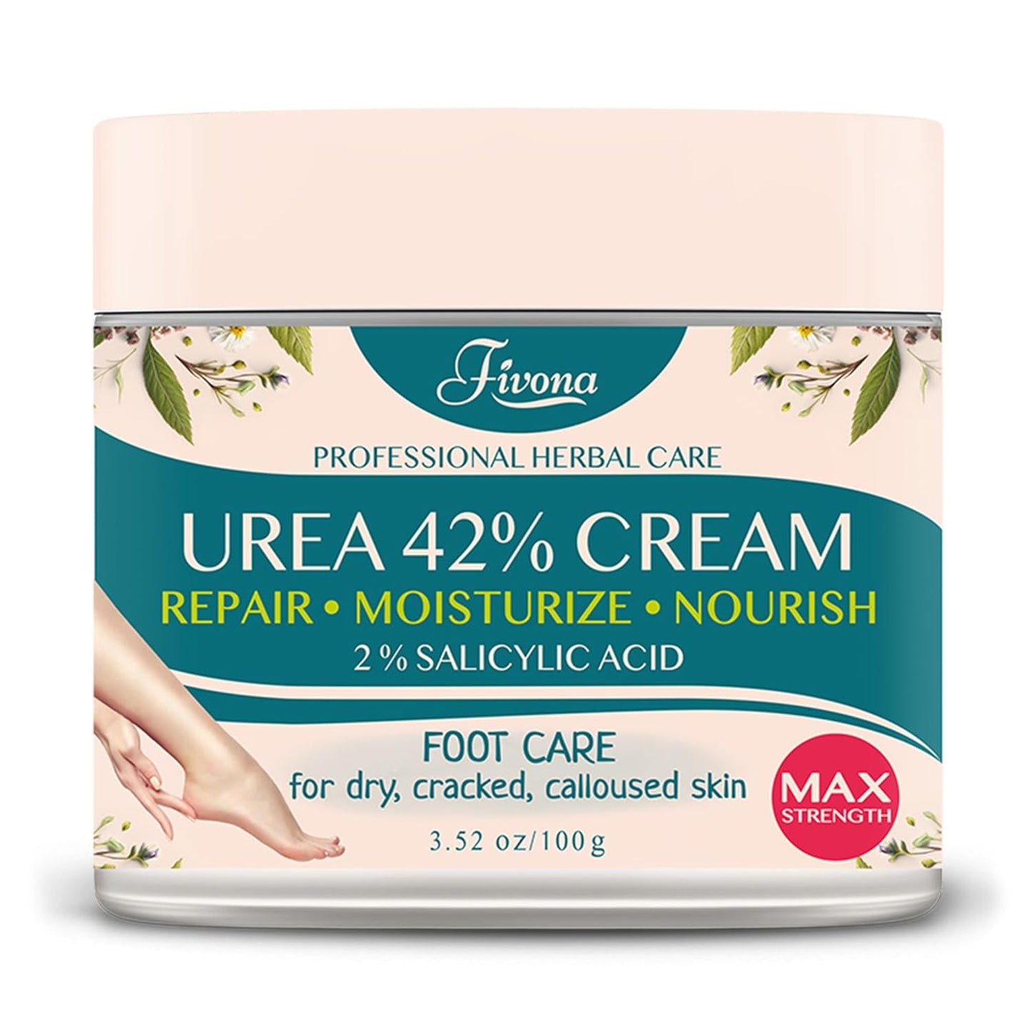 FIVONA 42% Urea Cream with 2% Salicylic Acid, Foot Cream for Feet Maximum Strength with Tea Tree and Aloe Vera Extracts Foot Lotion for Dry Cracked Heels, Callus Remover, Moisturizer Repair Cream
