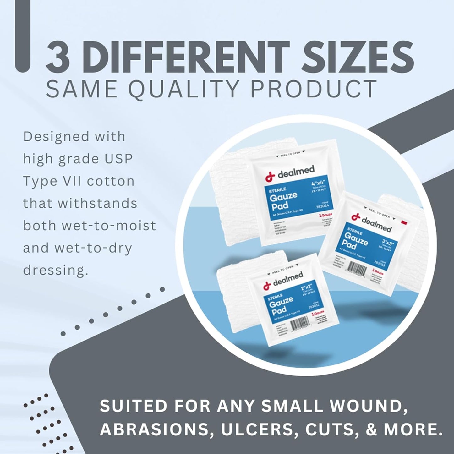 Dealmed 3’’ x 3’’ Sterile Gauze Pads (100 Count) Disposable and Individually Wrapped Medical Gauze Pads, Wound Care Product for First Aid Kit and Medical Facilities (Pack of 1)