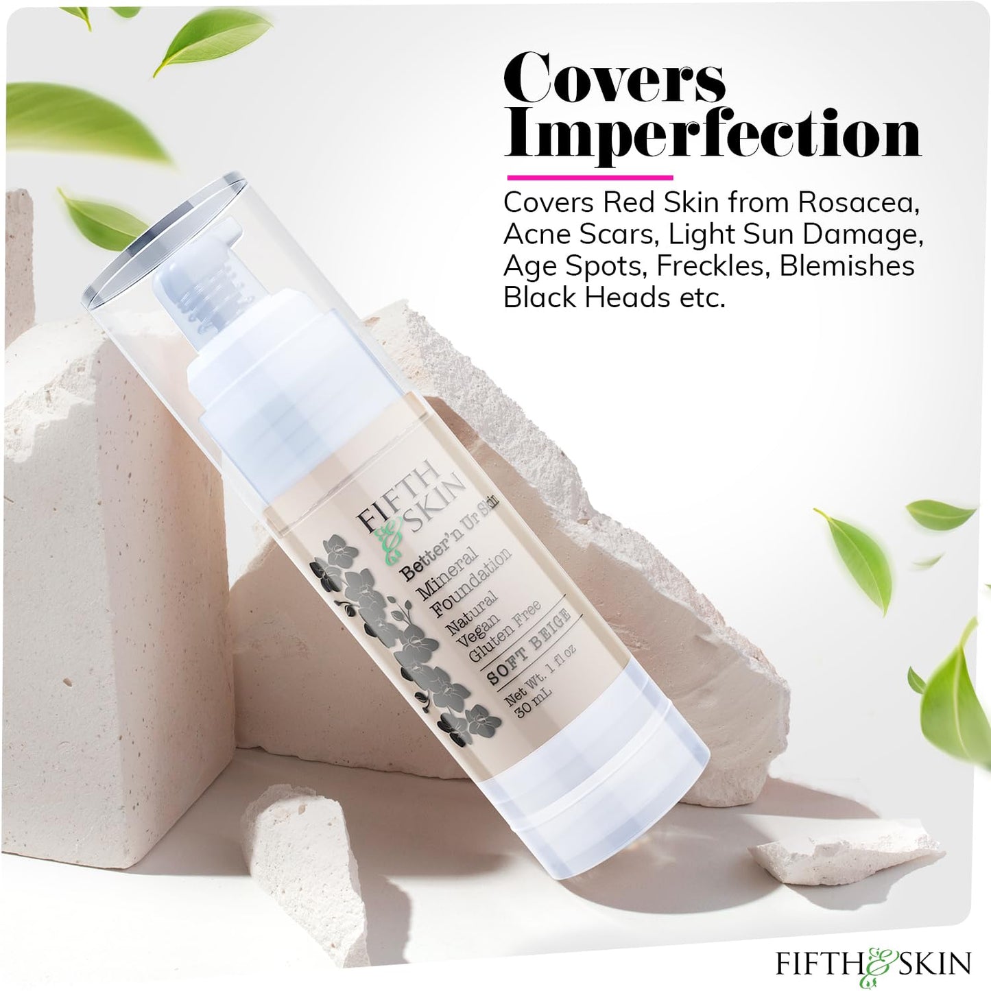 Fifth & Skin: Better’n Ur Skin Liquid Foundation (SOFT BEIGE) - Natural, Organic, Vegan, Cruelty-Free - Gluten-Free Beauty with Buildable Coverage and Palm-Free Luxury - 1 oz