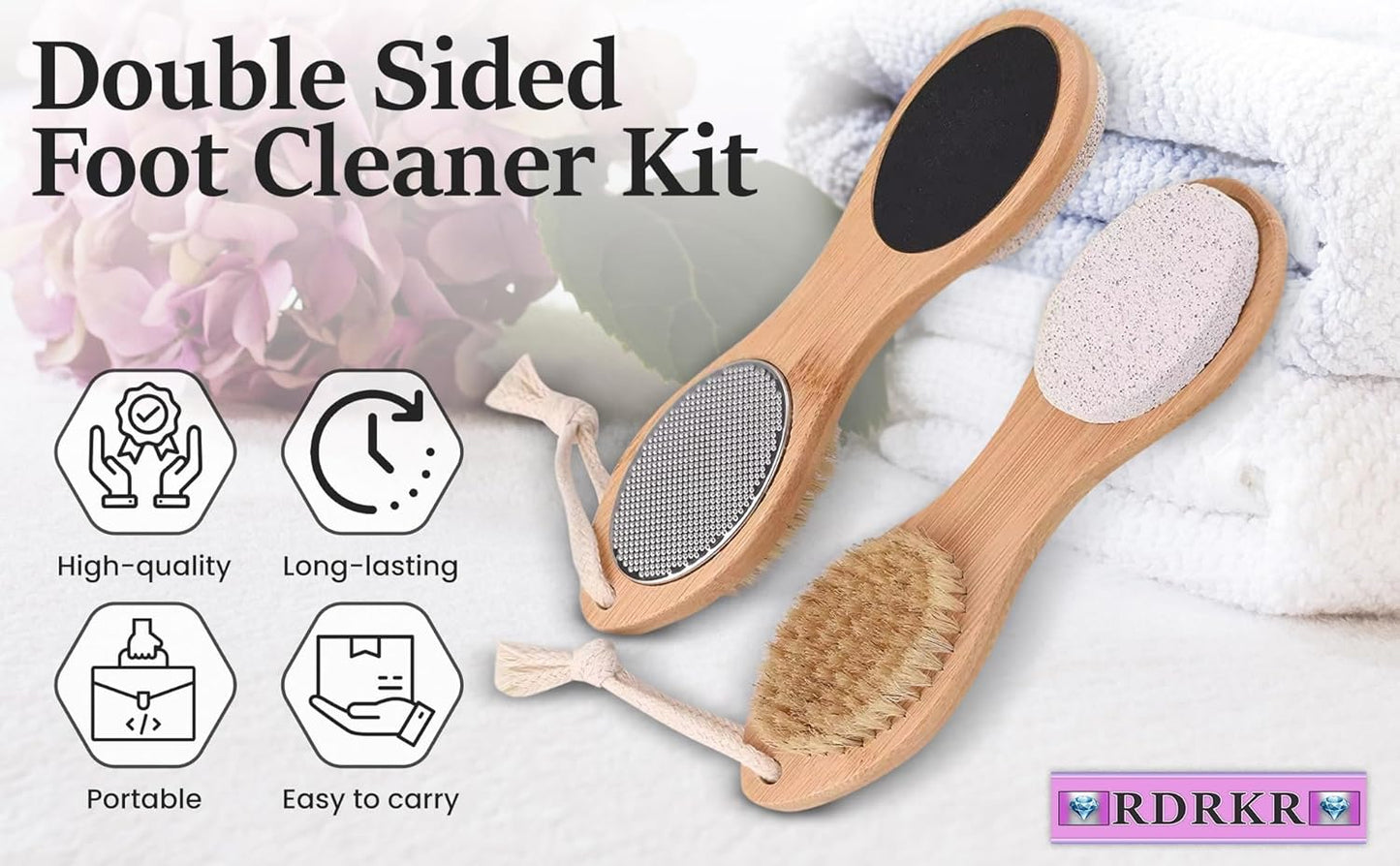 Pumice Stone Foot File 4 in 1 Double Sided Foot Cleaner Kit Pedicure Steel Files Sandpaper Pumice Stone Boar Bristle Bamboo Foot Scrub