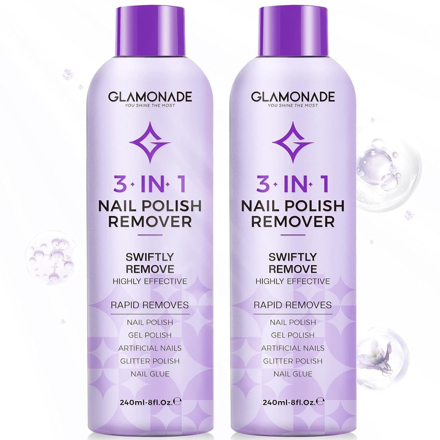 Acetone Nail Polish Remover: Gel Nail Polish Remover - Professional Soak off Nail Glue Remover Natural Grape Seed Oil for Acrylic Dip Powder Nail Supplies for Home Salon(8 FL.Oz., Pack of 2)