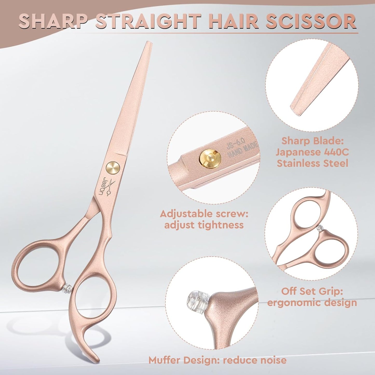 JASON Professional 10-Piece Haircut Scissors Set - 6.7" Thinning/Texturizing Scissors, Straight Shears for Men, Women & Home Salon (30 Teeth, Rosegold)