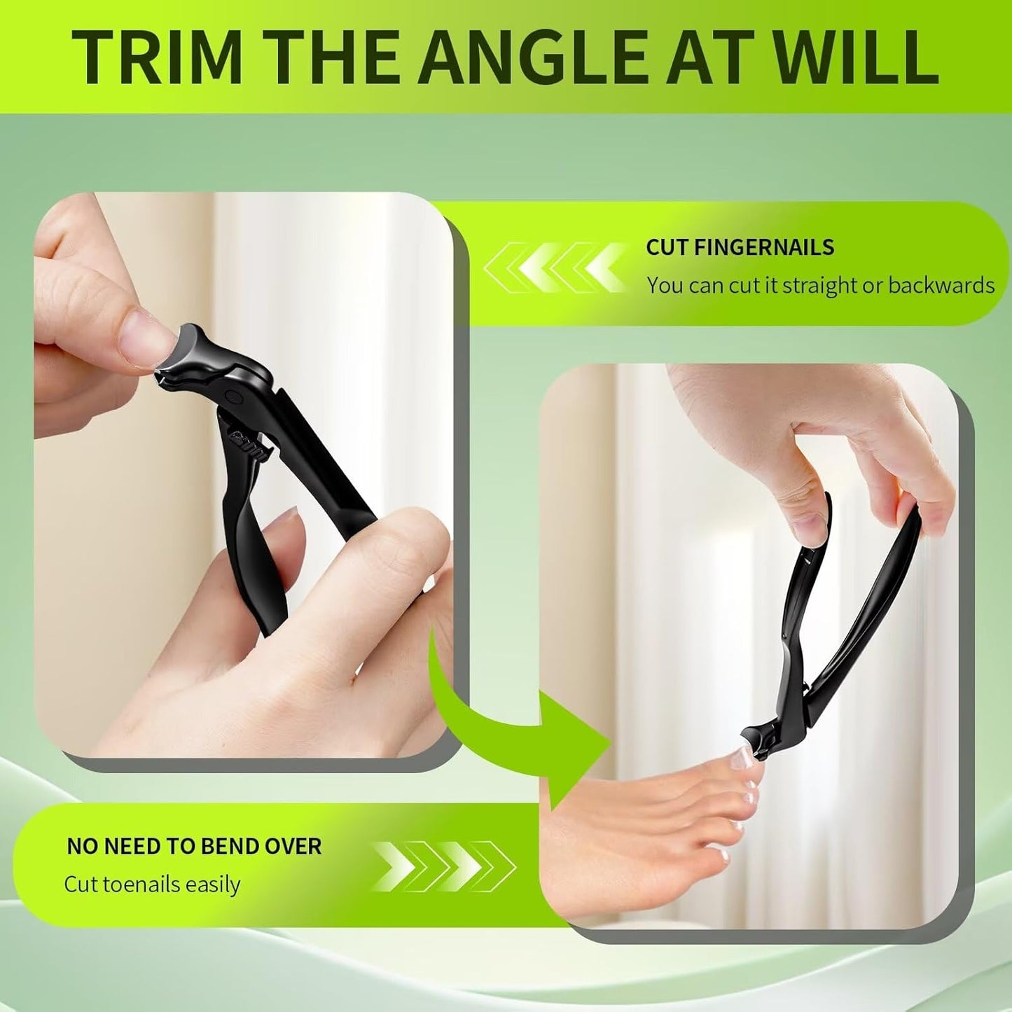 Upgraded Longer Handle Nail Clippers for Seniors and Elderly with Lock Buckle Anti-Slip Heavy-Duty Large Opening Angled Curve toenail Clippers for Thick Nails with Catcher fit Nail for Women and Men