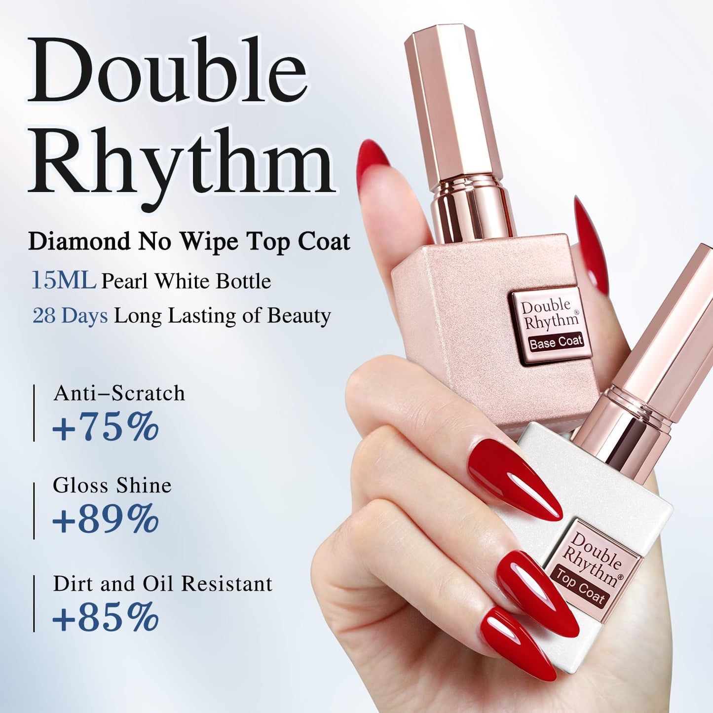 Double Rhythm 2 Pcs 15ML No Wipe Gel Top Coat and Base Coat Set Clear Glossy Gel Polish Kit Soak Off LED (Base and Top Coat)